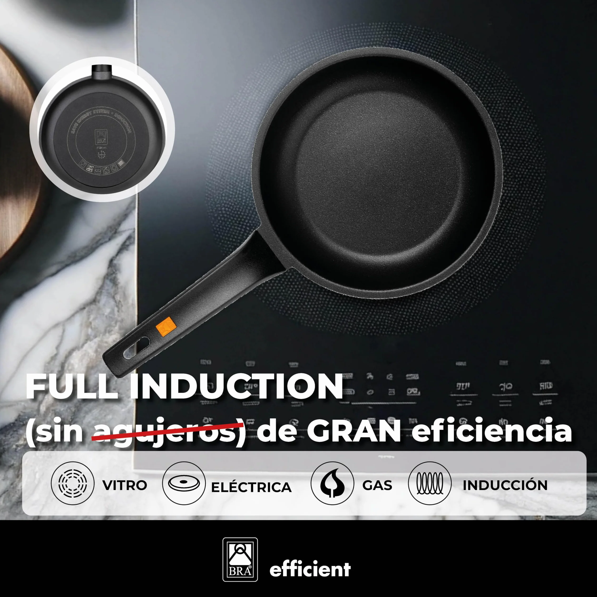 BRA Efficient | Set de 3 sartenes, 20-24-28 cm, aluminio fundido con antiadherente