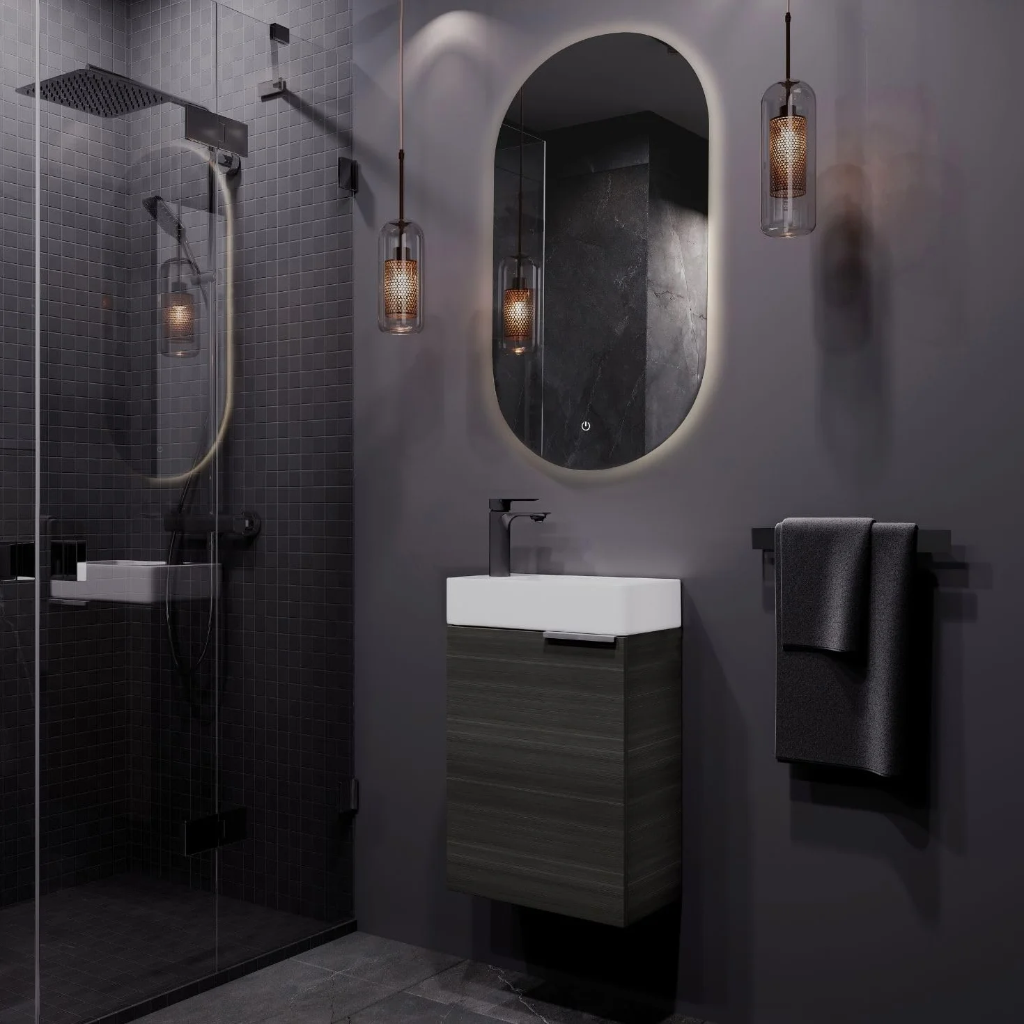 Planetmöbel Mueble baño con Lavabo 40 cm, Mueble bajo Lavabo para baños pequeños, Aseo de Invitados, Antracita