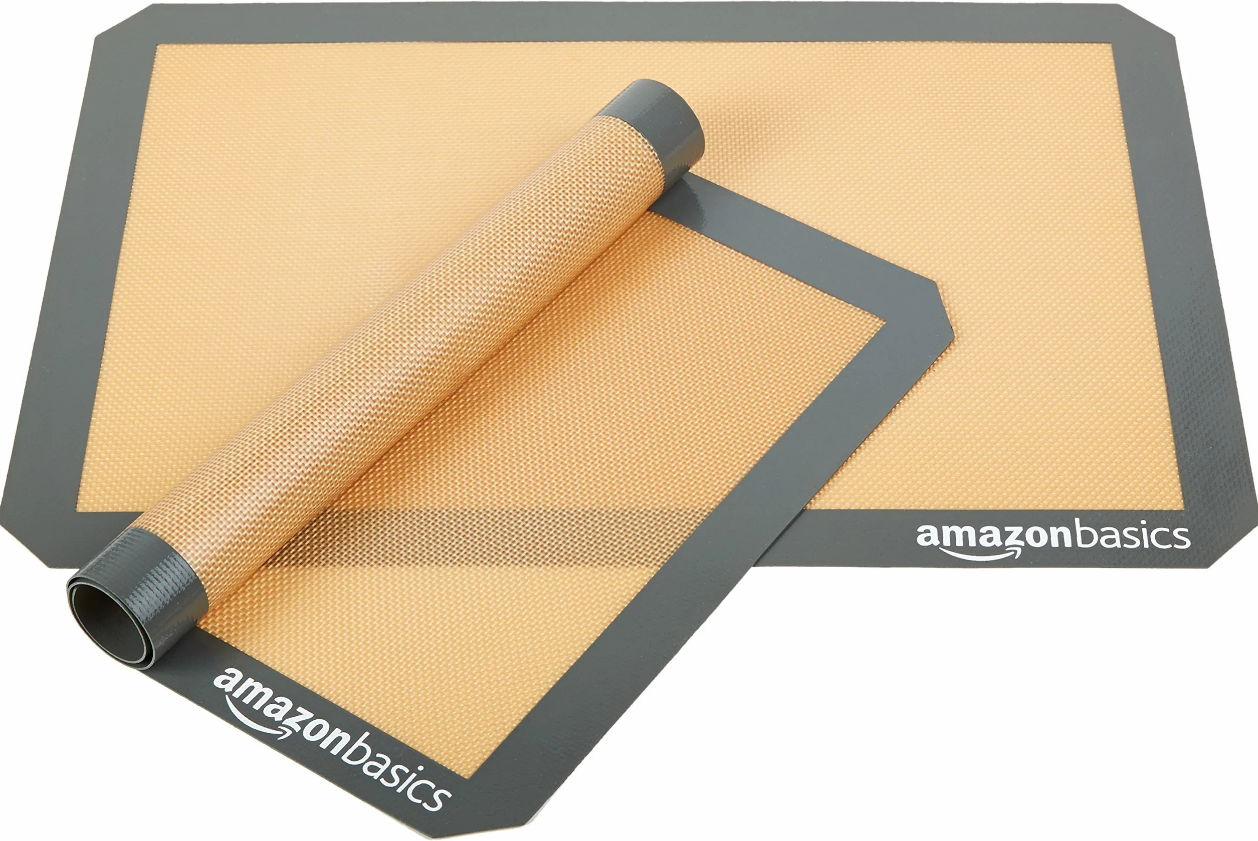 Amazon Basics Rectangular Tapete de Silicona para Hornear, Juego de 2 Unidad, Beige/Negro, 29.5cm x 42.0cm