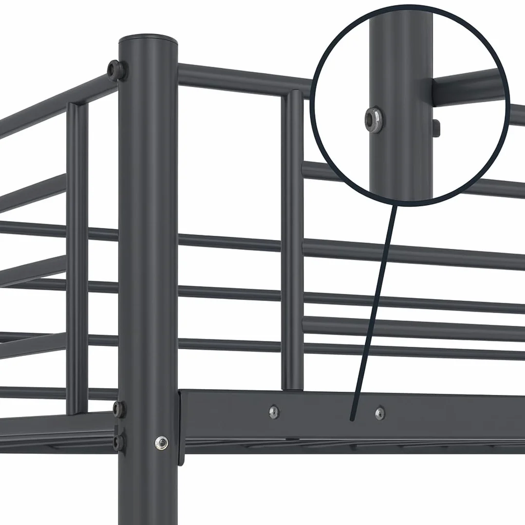 Litera Metálica Doble 200x97x161 cm Cama Infantil y Juvenil con Escalera Lateral y Barandilla de Seguridad para Dormitorio