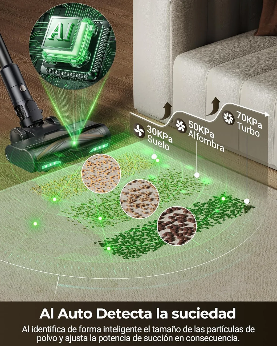 Proscenic P20+ Aspiradora fregadora sin Cable 70Mins/70kPa/680W, Autoportante y Plegable, con Cepillo Anti-Enredo y Depósito de Agua, Escoba Aspiradora sin Cable para Pelo de Mascotas/Suelos/Alfombras
