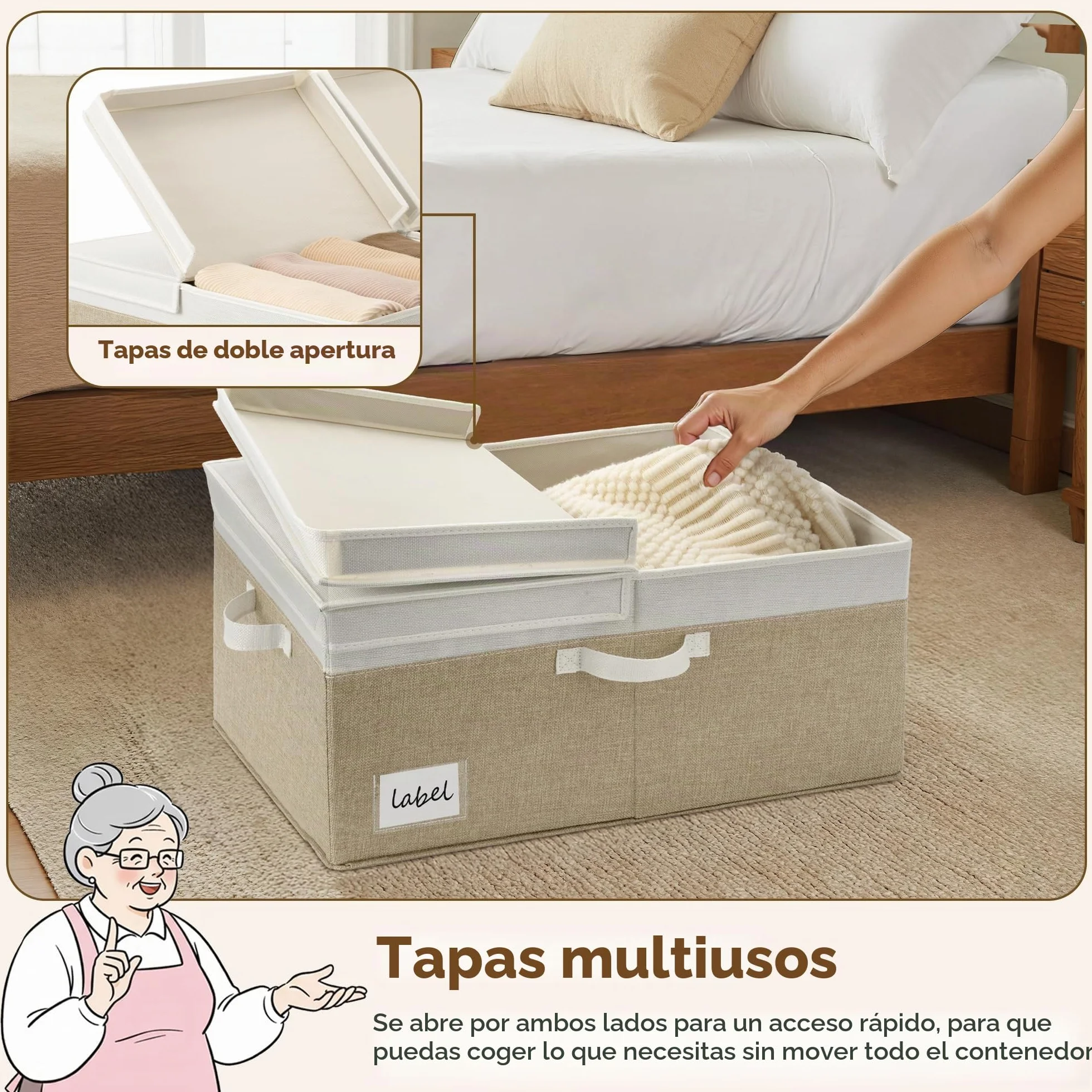 GRANNY SAYS Caja de Almacenaje Grande con Tapa, Set de 1 Caja Almacenaje con Tapa, Cesto para Ropa de Armario, Grande Cesta de Tela para Organizar el Dormitorio, Plegable Decorativas, Blanco y Caqui