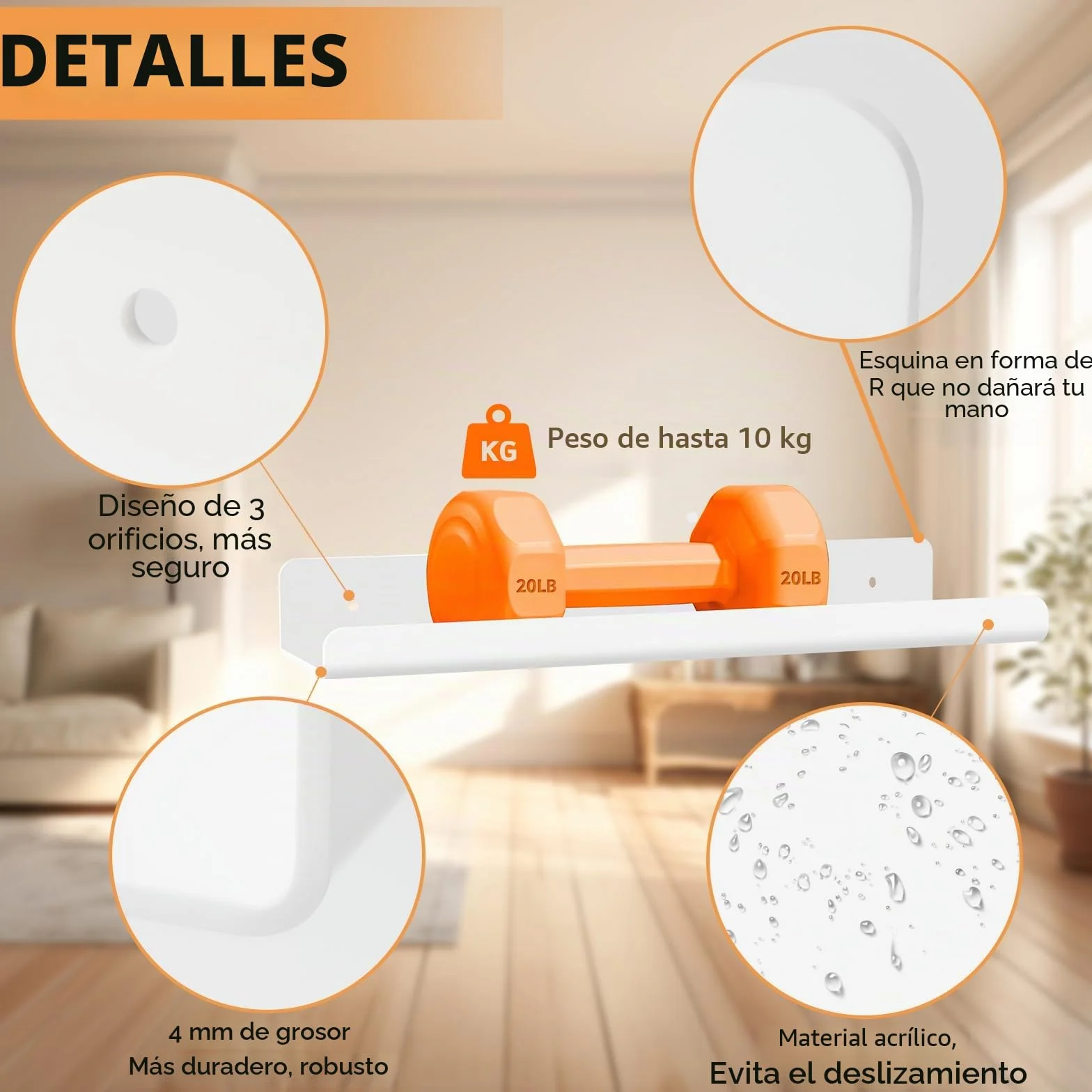 Gucass Estantería Pared Sin Taladrar 30cm Estantes Flotantes Acrílico Blanco Decoración Baño Cocina