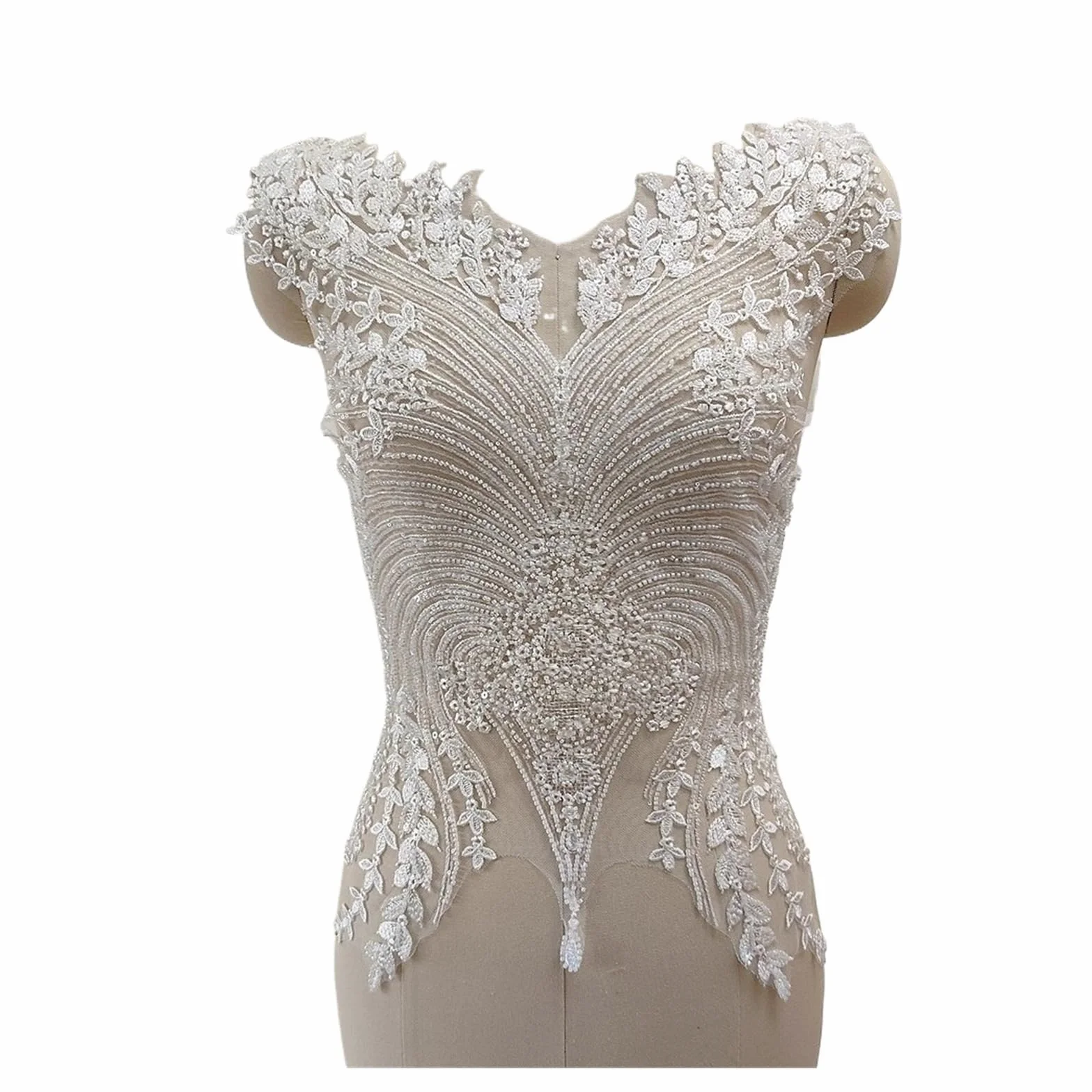 Apliques de encaje con abalorios Tela de encaje con cuentas, borde Floral, vestido novia, falda Cheongsam, prenda, apliques ahuecados, parche decoración frontal hecho a mano DIY