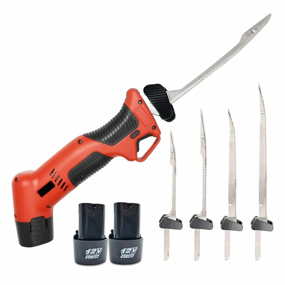 Cuchillo Eléctrico Recargable para Filetear con 4 Hojas Antiadherentes de Nitruro de Titanio y 2 Baterías Recargables con Enchufe Europeo