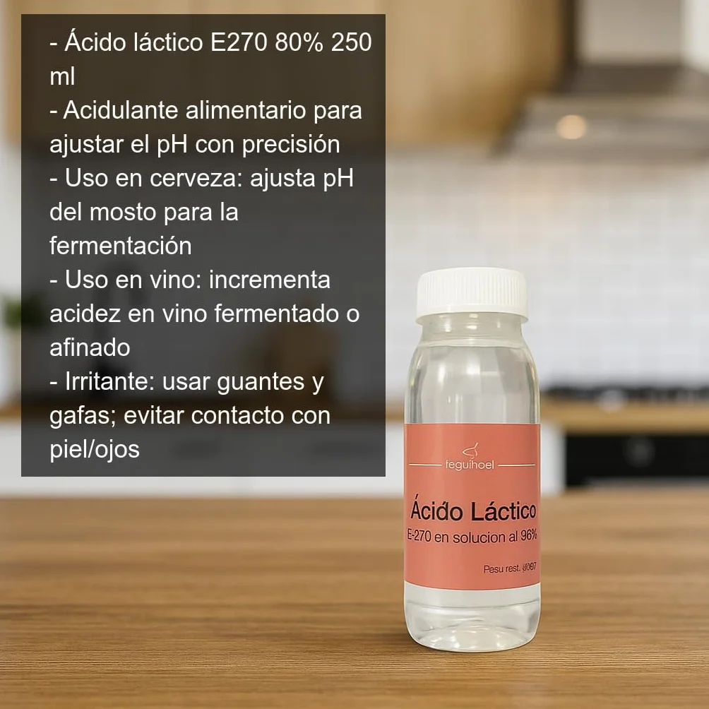 Ácido láctico E270 80% 250 ml acidulante alimentario para ajustar pH cerveza vino