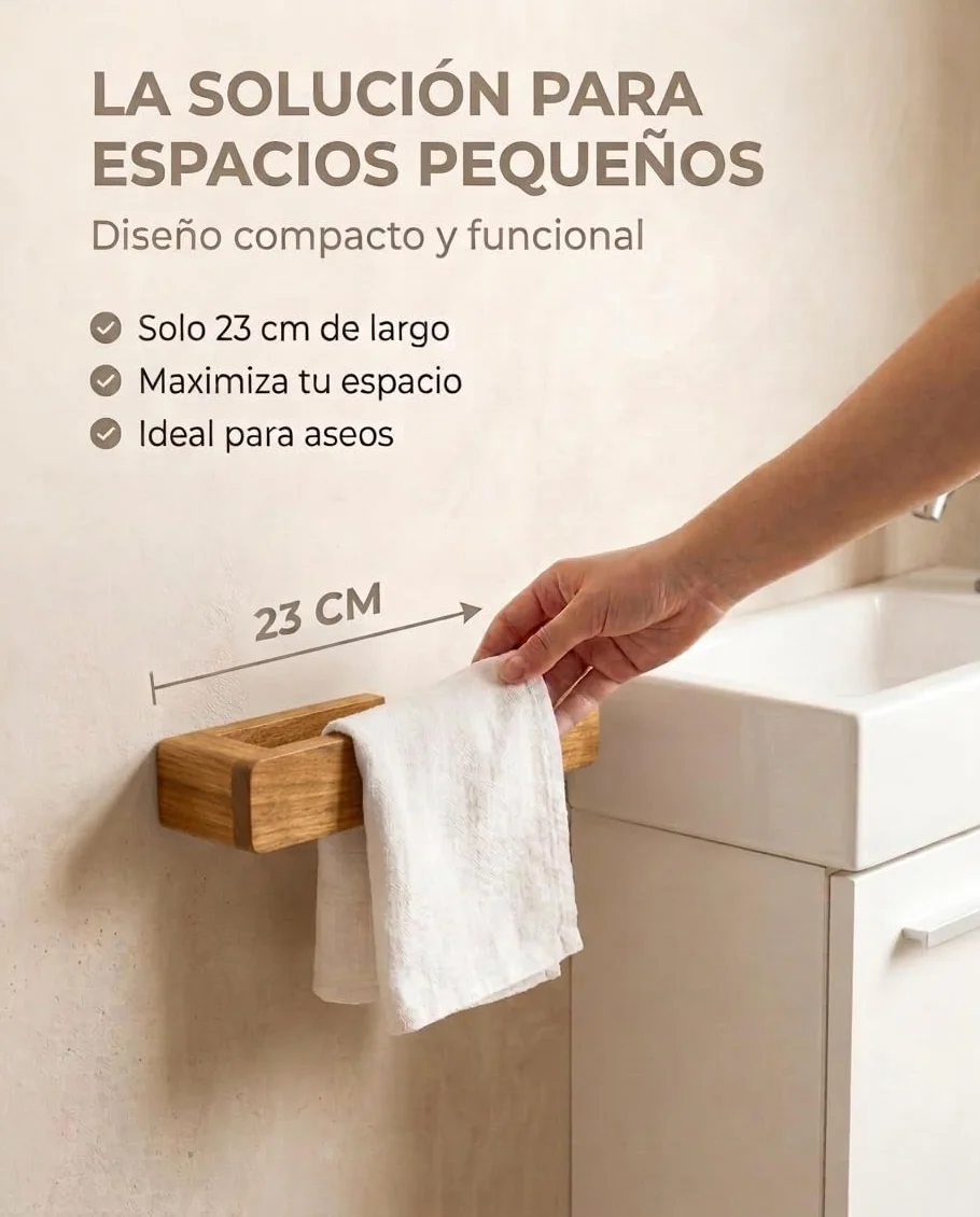 Toallero de Baño sin Taladro Bambú Natural Adhesivo Extra Fuerte 5kgs 23cm