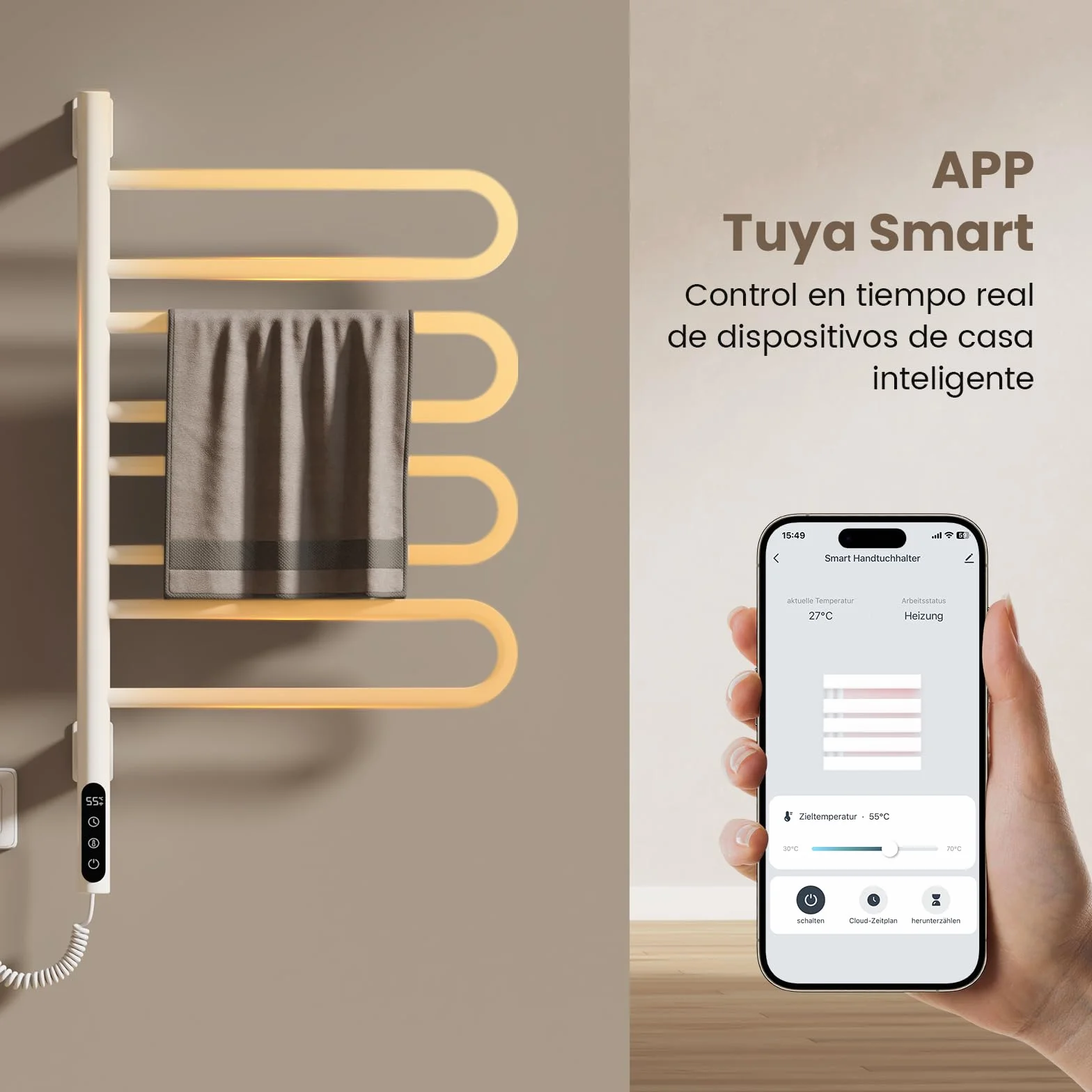 EMKE Radiador de Toallas Eléctrico 78 x 43 cm, Termostato Inteligente WiFi, Radiador Eléctrico para Baño, Calentador de Toallas Eléctrico, Blanco, 170W