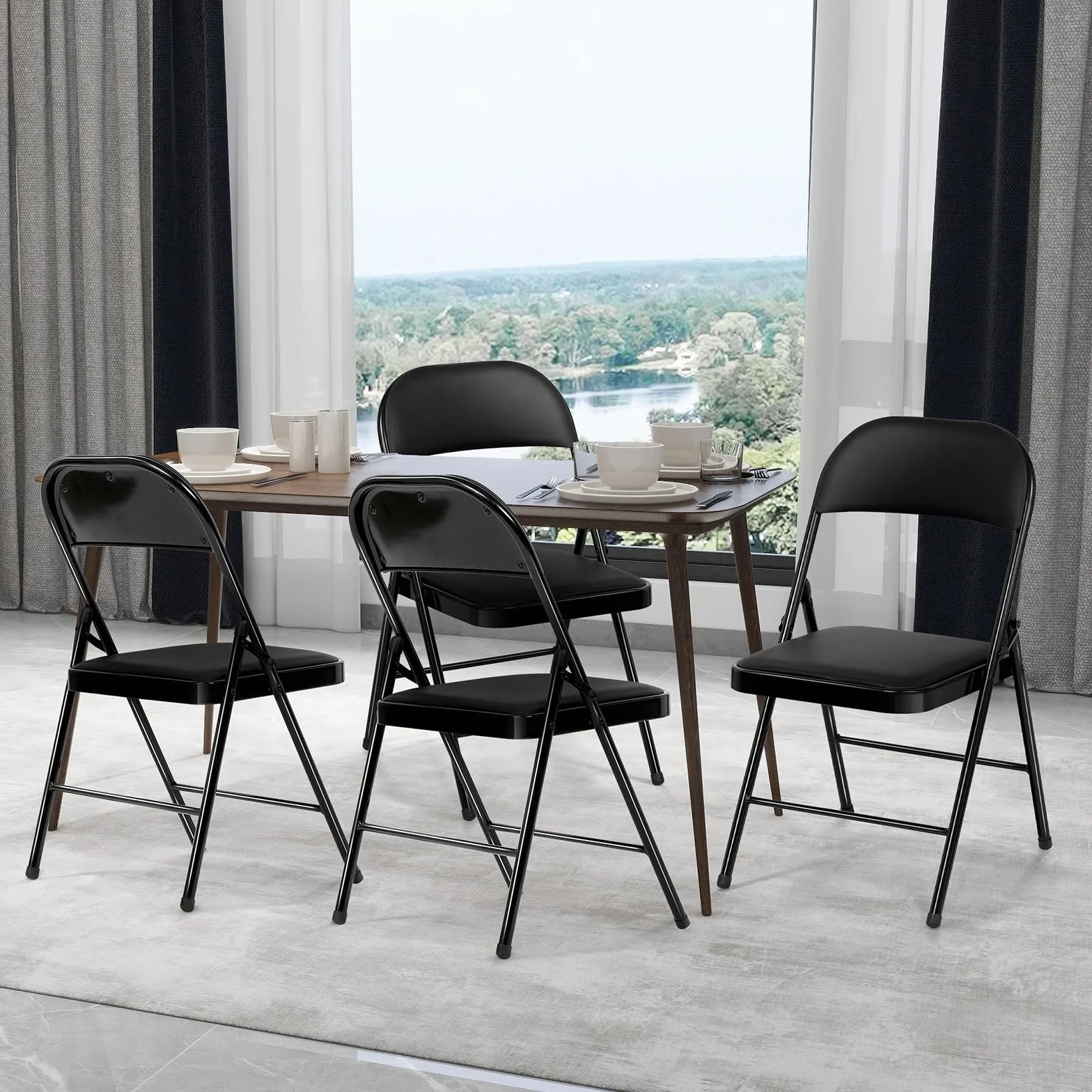 Set de 6 Sillas Plegables –Sillas de Comedor, Jardín, Camping, Plegables, para Balcón, Sala de Estar, Restaurante y Conferencias, Ergonómicas, hasta 158 kg, Negro
