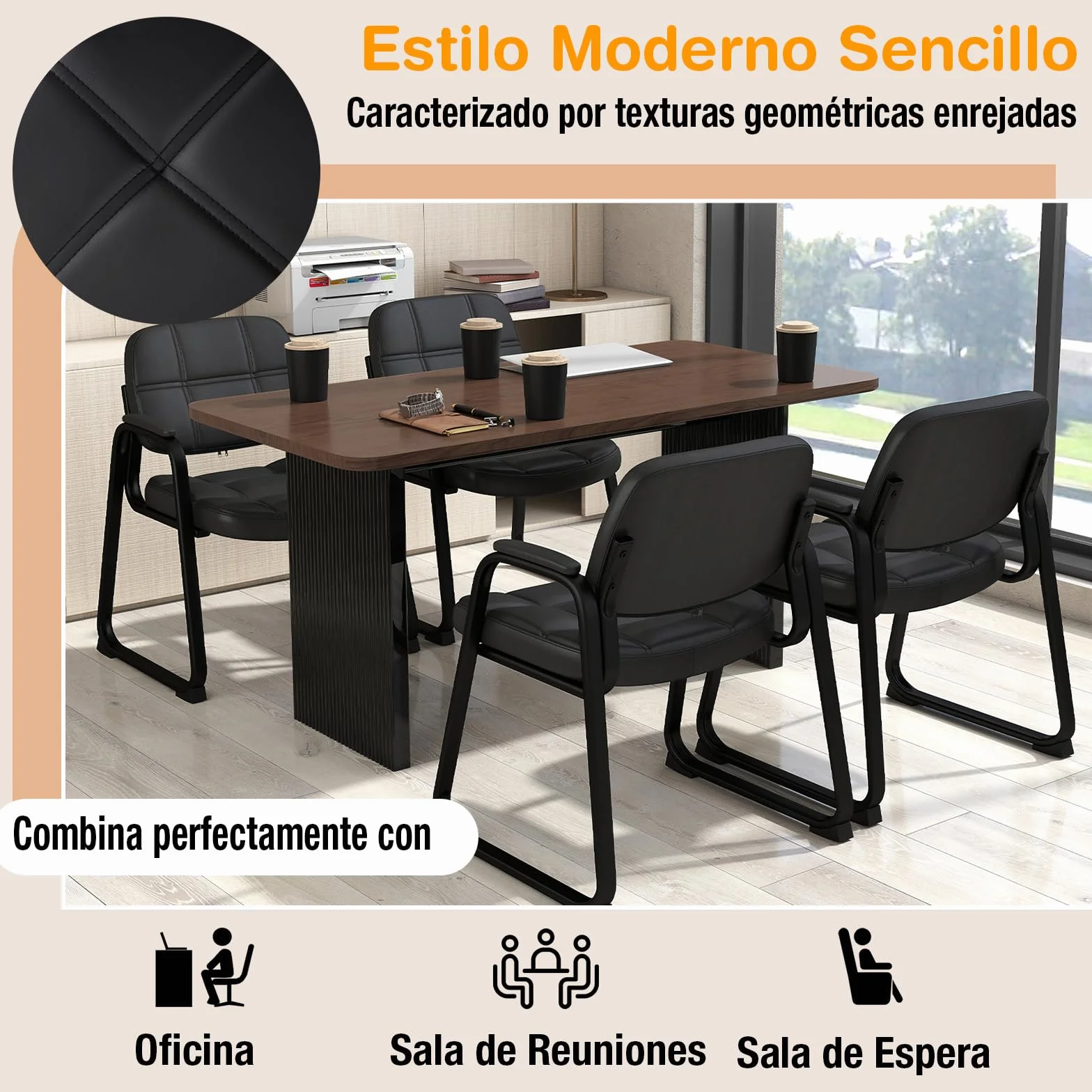 COSTWAY 2 Sillas Sala de Espera, Reposabrazos Acolchados, PU, Estructura de Metal, Sillas Confidente sin Ruedas, Silla Oficina, Carga 150kg, Negro