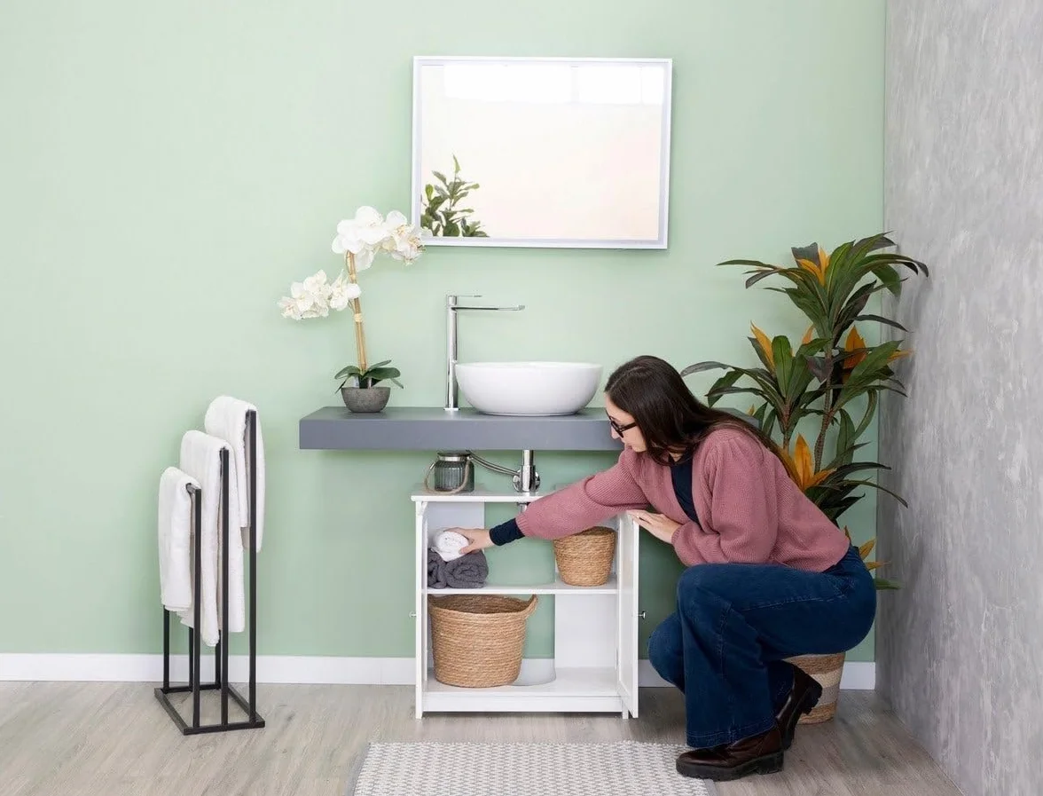 LOLAhome Mueble Bajo Lavabo Madera Blanca 60x60x30 cm 2 Puertas 2 Baldas