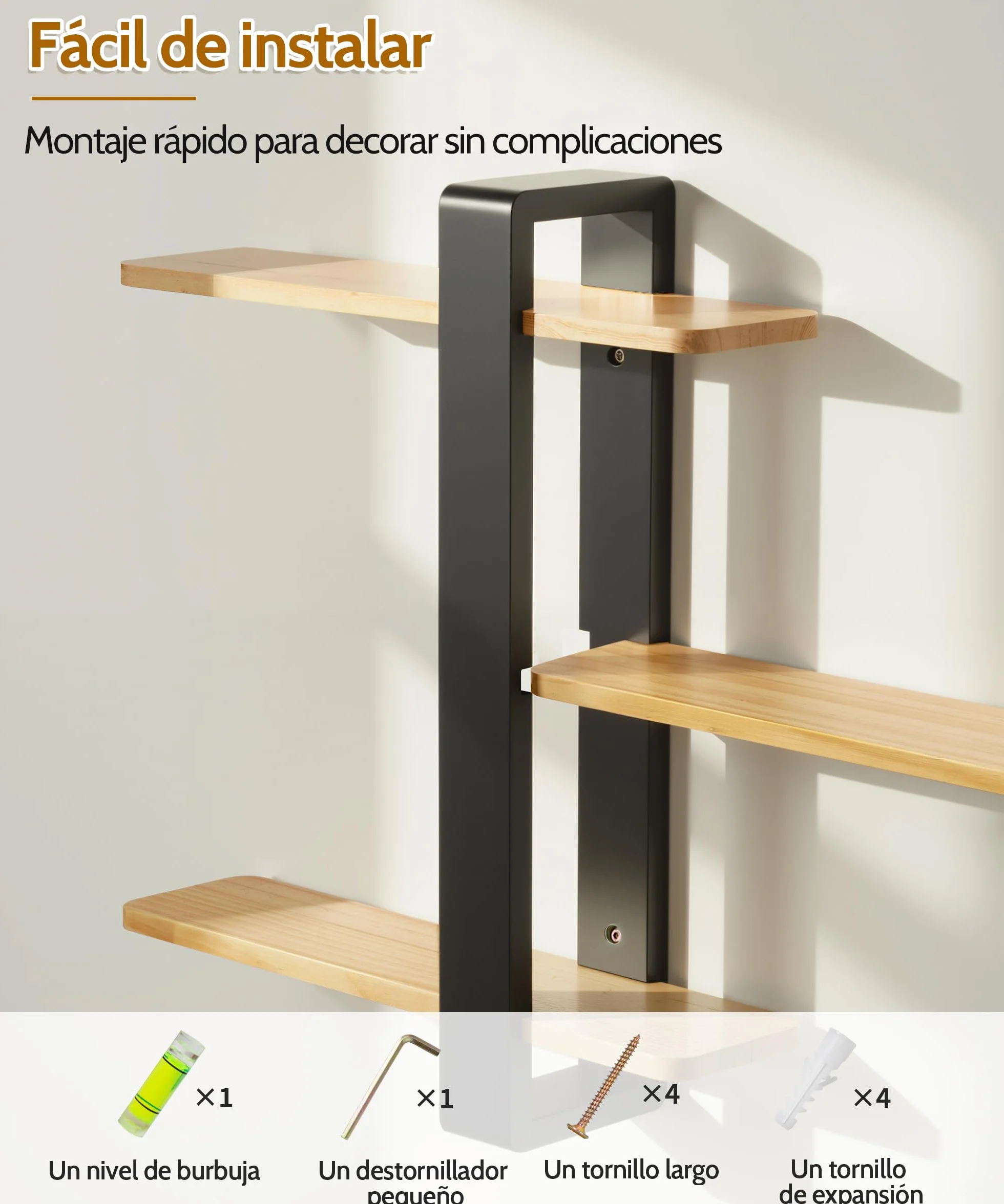 SUMGAR Estantería de Pared 3 Niveles Pino Macizo 50 cm Negro y Madera