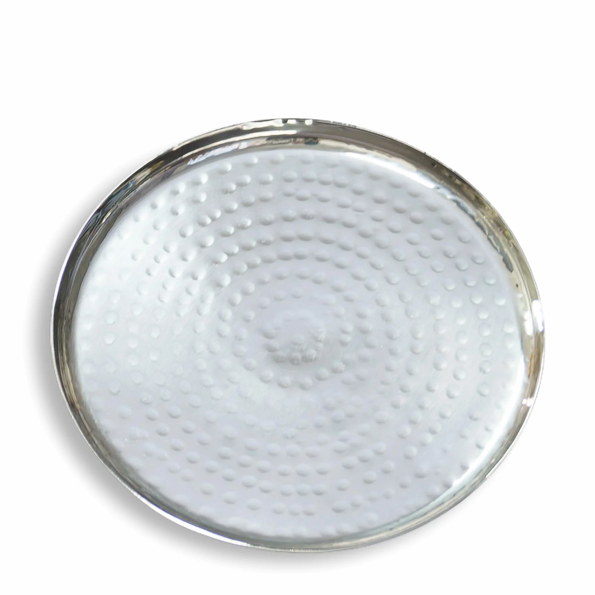 India Handicrafts 70178 - Bandeja redonda martillada de acero inoxidable de 7 pulgadas