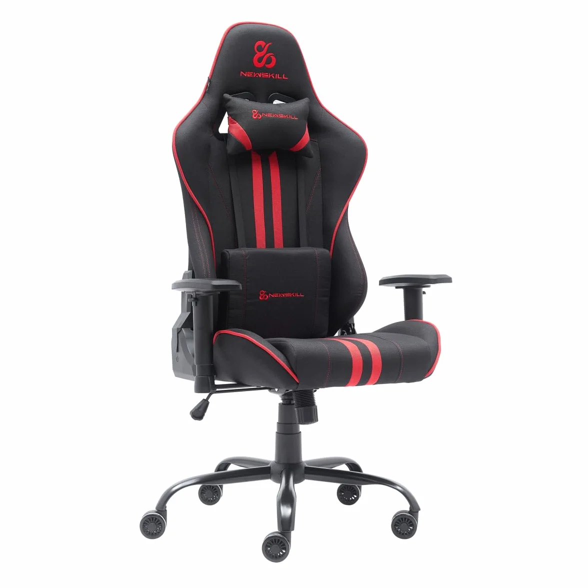 NEWSKILL KitsuneV2 Silla Gaming Ergonómica Respaldo Reclinable 180° Reposabrazos 2D Ajustables Cojines Lumbar Cervical Ruedas XL Silenciosas Tela Transpirable Rojo