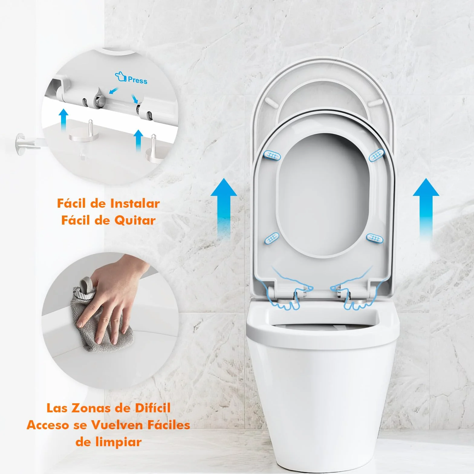 Ibergrif M41001 Asiento de Inodoro de Cierre Suave Forma D Liberación Rápida Blanco