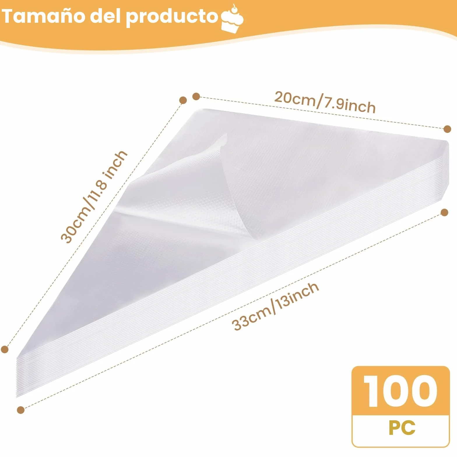 (100 unidades) Mangas pasteleras desechables, 31×21 cm, manga pastelera para croquetas, saco pasteleiro, piping bag grande para decorar pasteles, tartas y galletas, ideal para repostería casera.