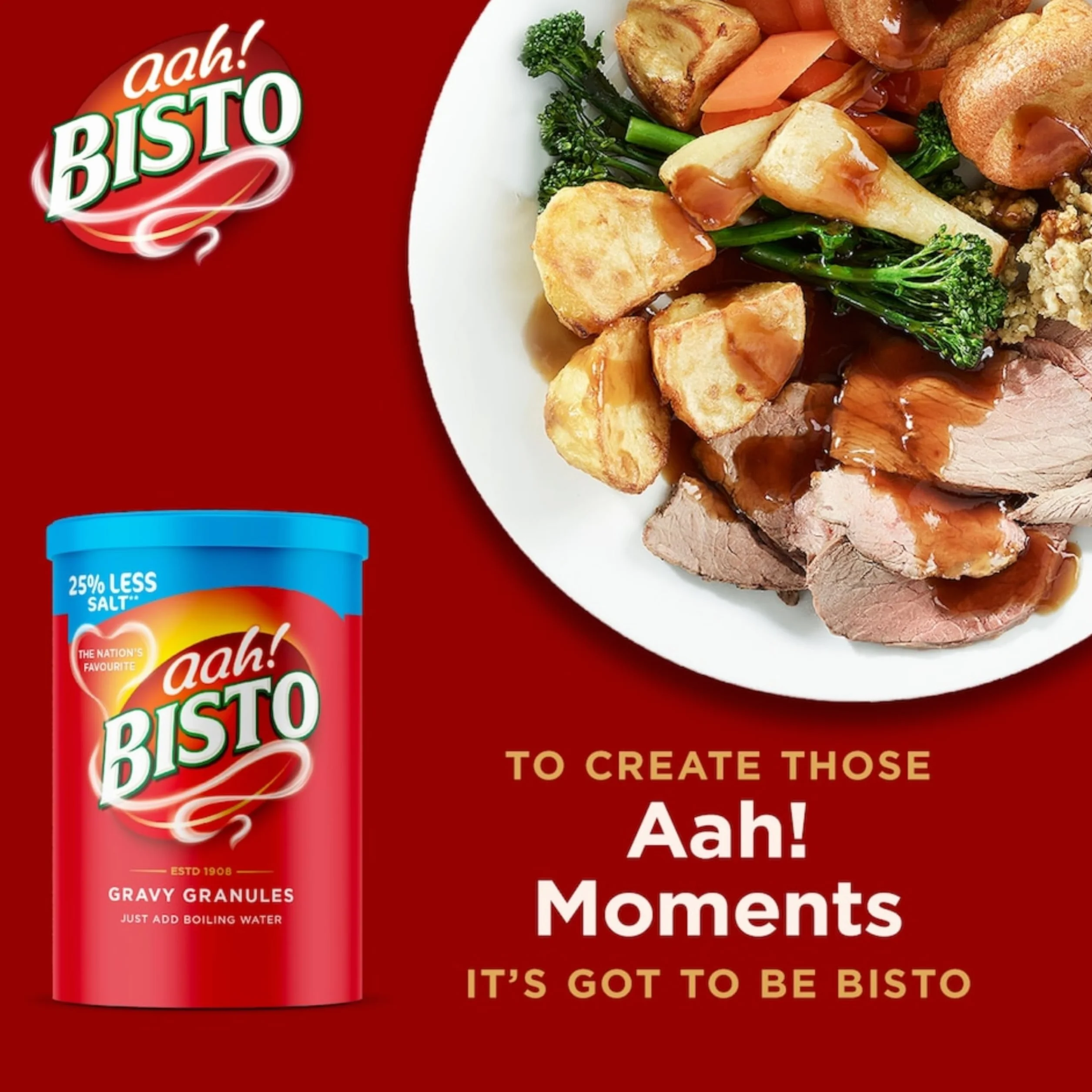 Bisto Gravy Granules 25% Less Salt 190g Salsa Inglesa Instantánea Tradicional para Carne y Asados