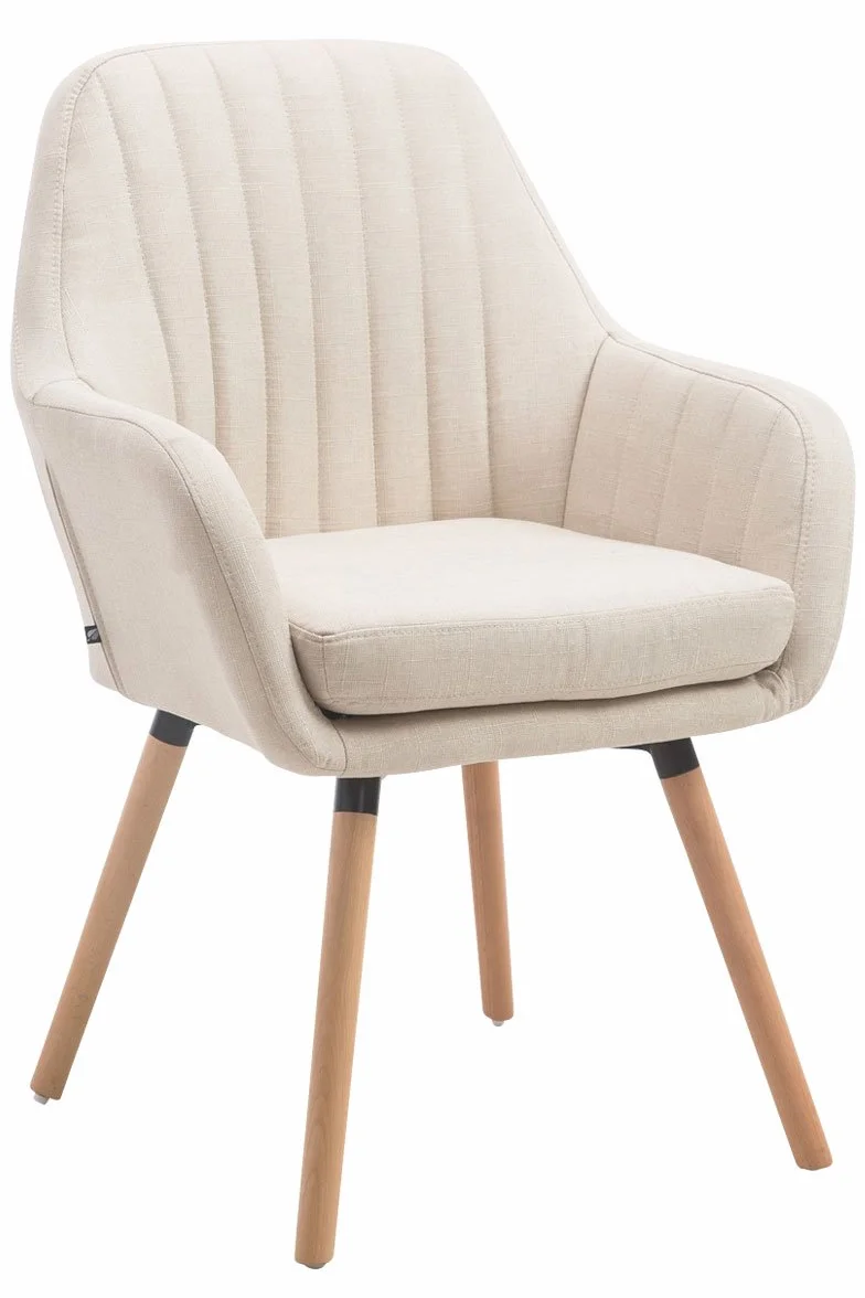 Silla de Visita Florian Tapizada en Tela, Butaca de Salón Nórdica, Silla Comedor Acolchada 53cm Altura Asiento Crema Natura