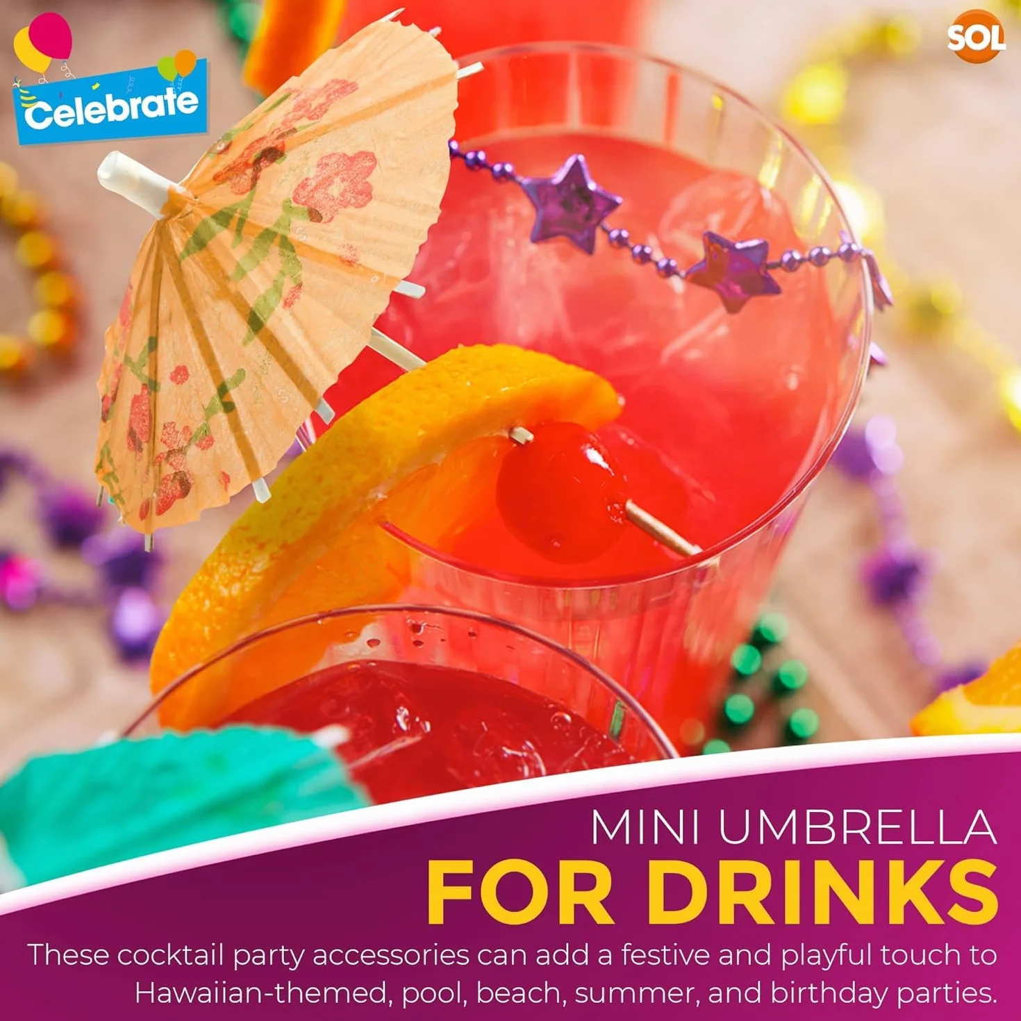 Cocktail Accessories Colorful Paper Umbrella Pack 100 uds. con palillo de madera