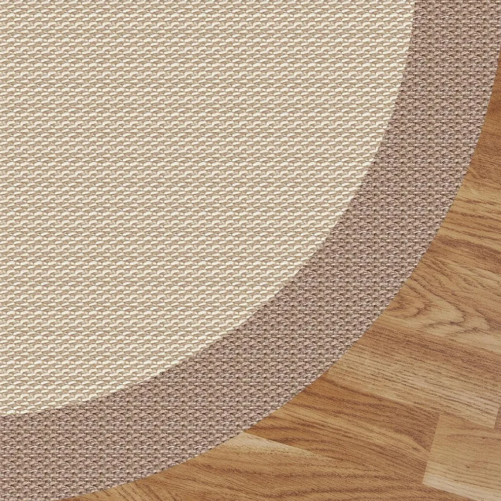 STORESBASIC Alfombra Vinilica Redonda Antideslizante, Lavable y Resistente a Manchas, Tejido Trenzado y Sin Pelo, Alfombra de Vinilo Interiores y Exteriores, Beige-visión 200cm diámetro