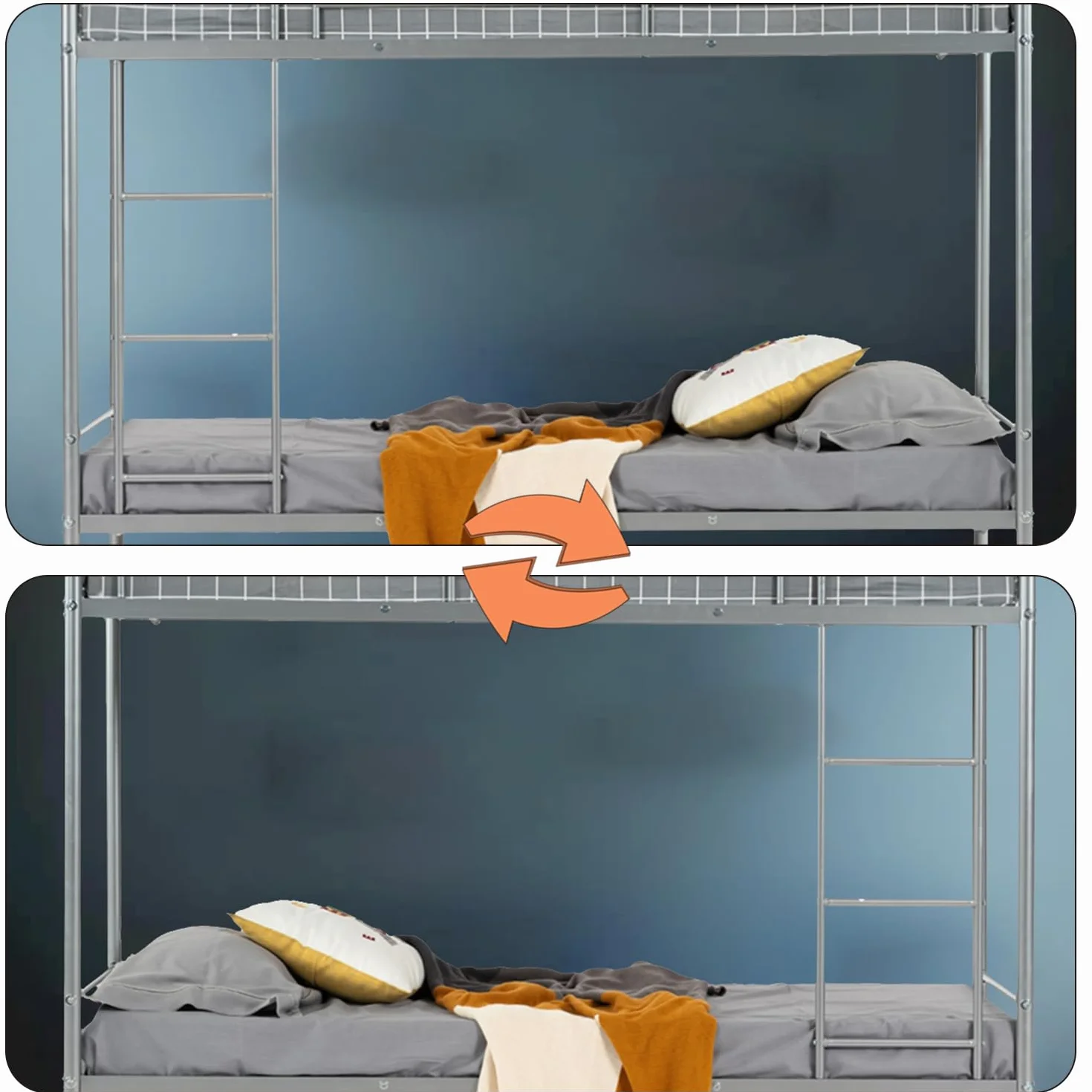 MEUBLE Cosy Litera Marco de Cama Infantil 90x190cm de Metal con Escalera y Somier de Listones Estructura Tubular para Niño Dormitorio Casa, Estilo Industrial, Gris
