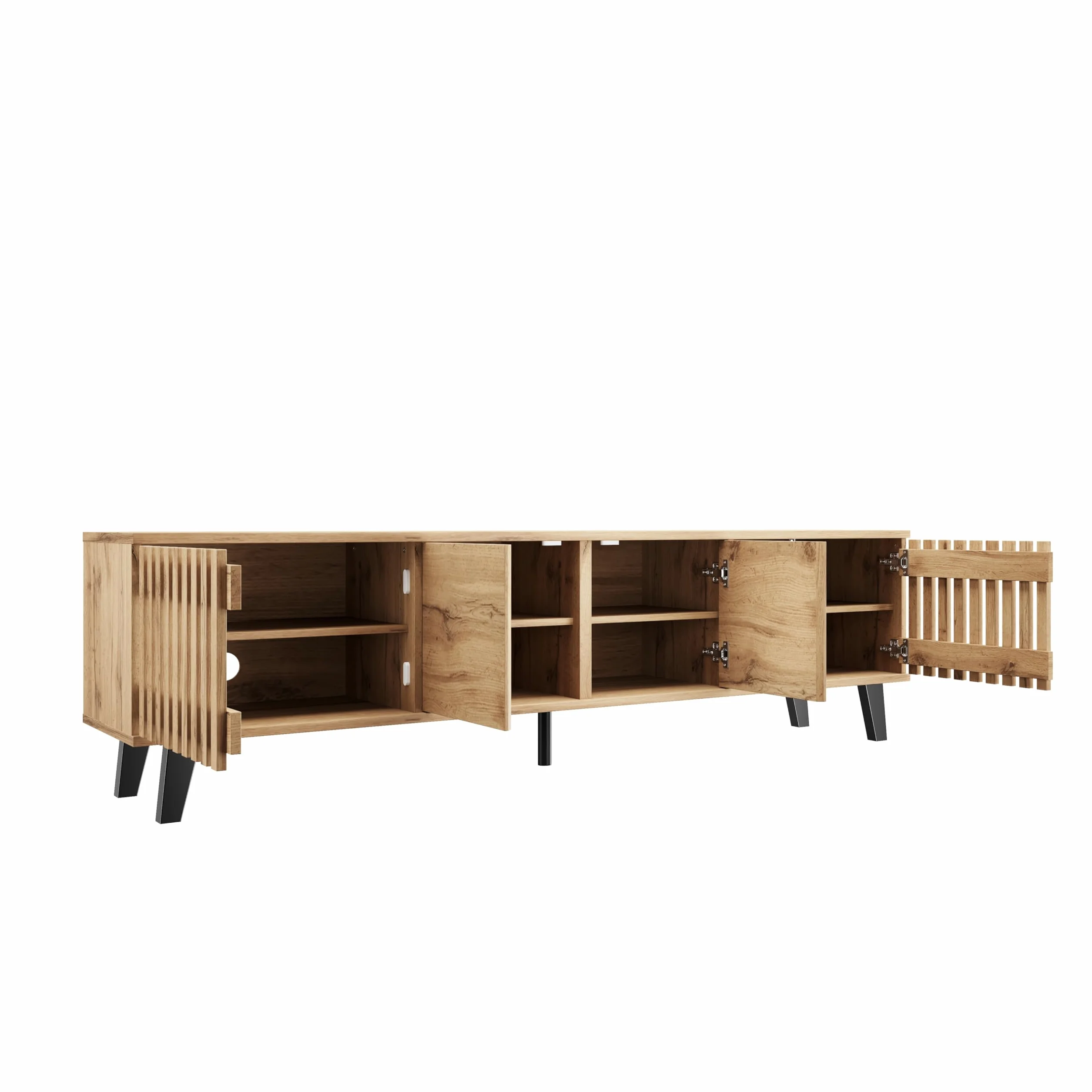 Mueble para TV de 180 x 40 x 55 cm, color madera original, 8 estantes separados, soporte para TV, consola de TV, centro de entretenimiento para televisores de 70 pulgadas, apto para sala de