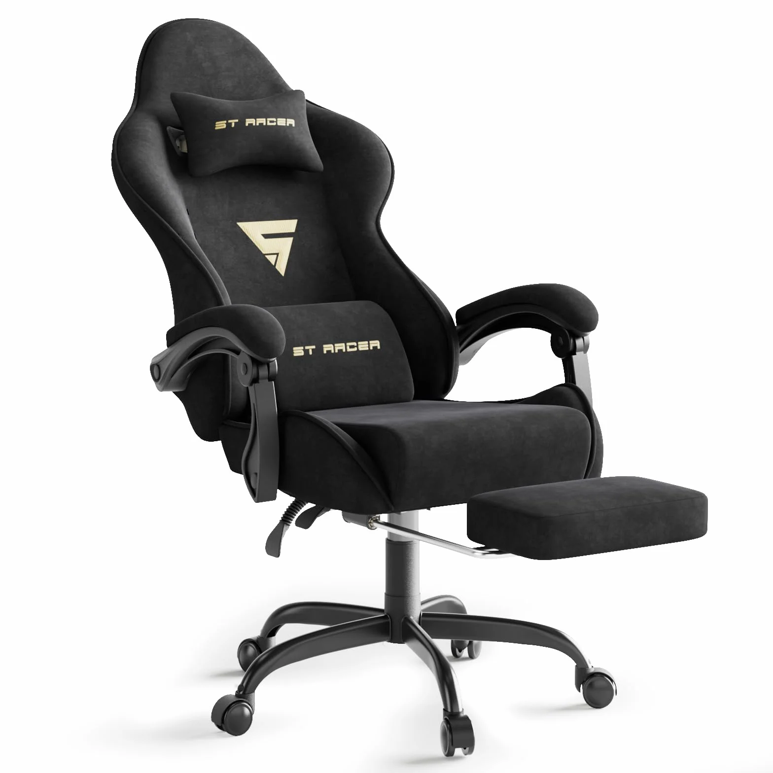 Ferghana Silla Gaming Silla Gaming con Masajeador, Silla Ergonómica de Terciopelo para Juegos, Silla Gamer con Lumbar, Reposapiés, Silla de Oficina, Capacidad de Peso de 250 Libras, Negro
