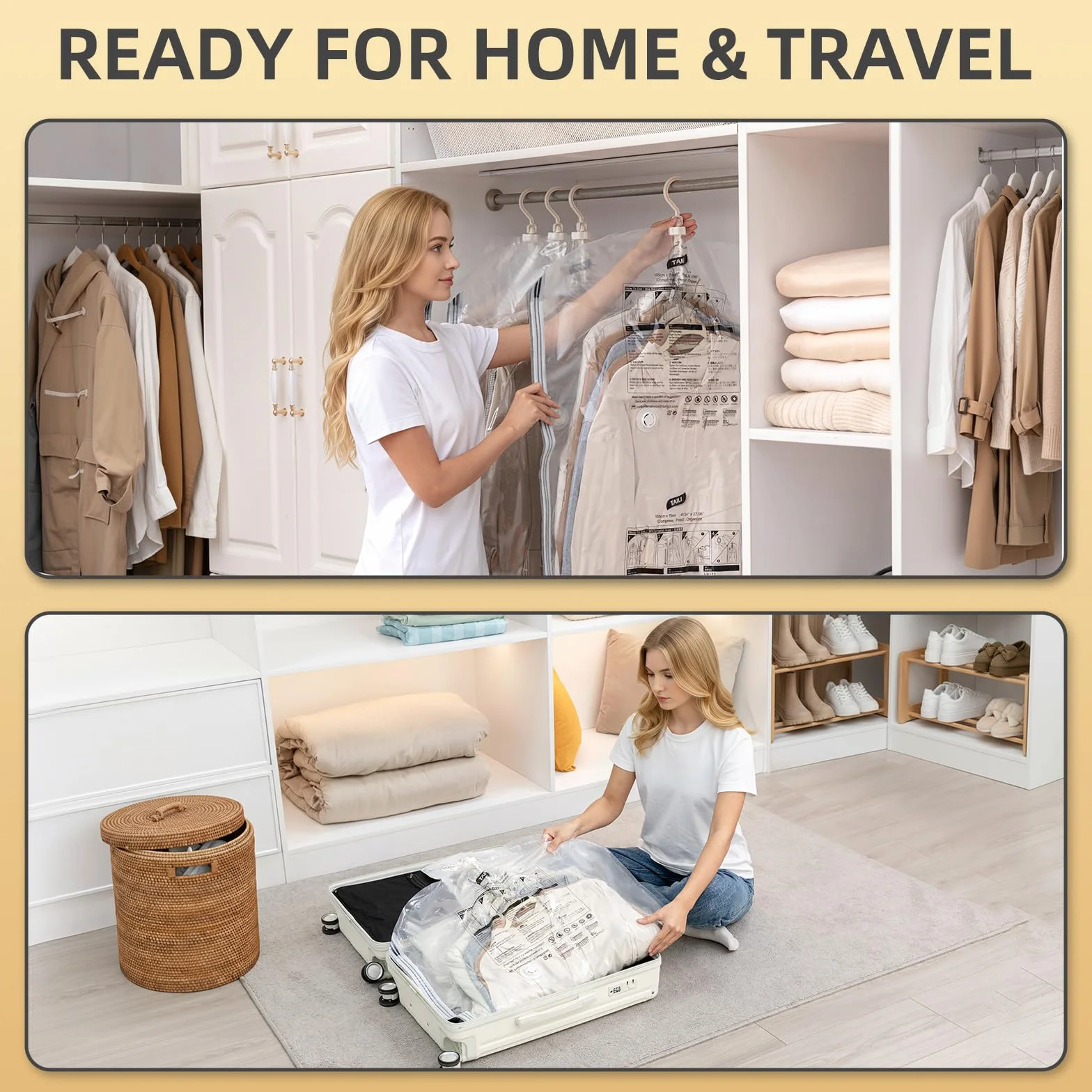TAILI Bolsas de Almacenamiento al Vacío para Colgar, 4 Paquetes 105×70 cm, Organizar Armarios