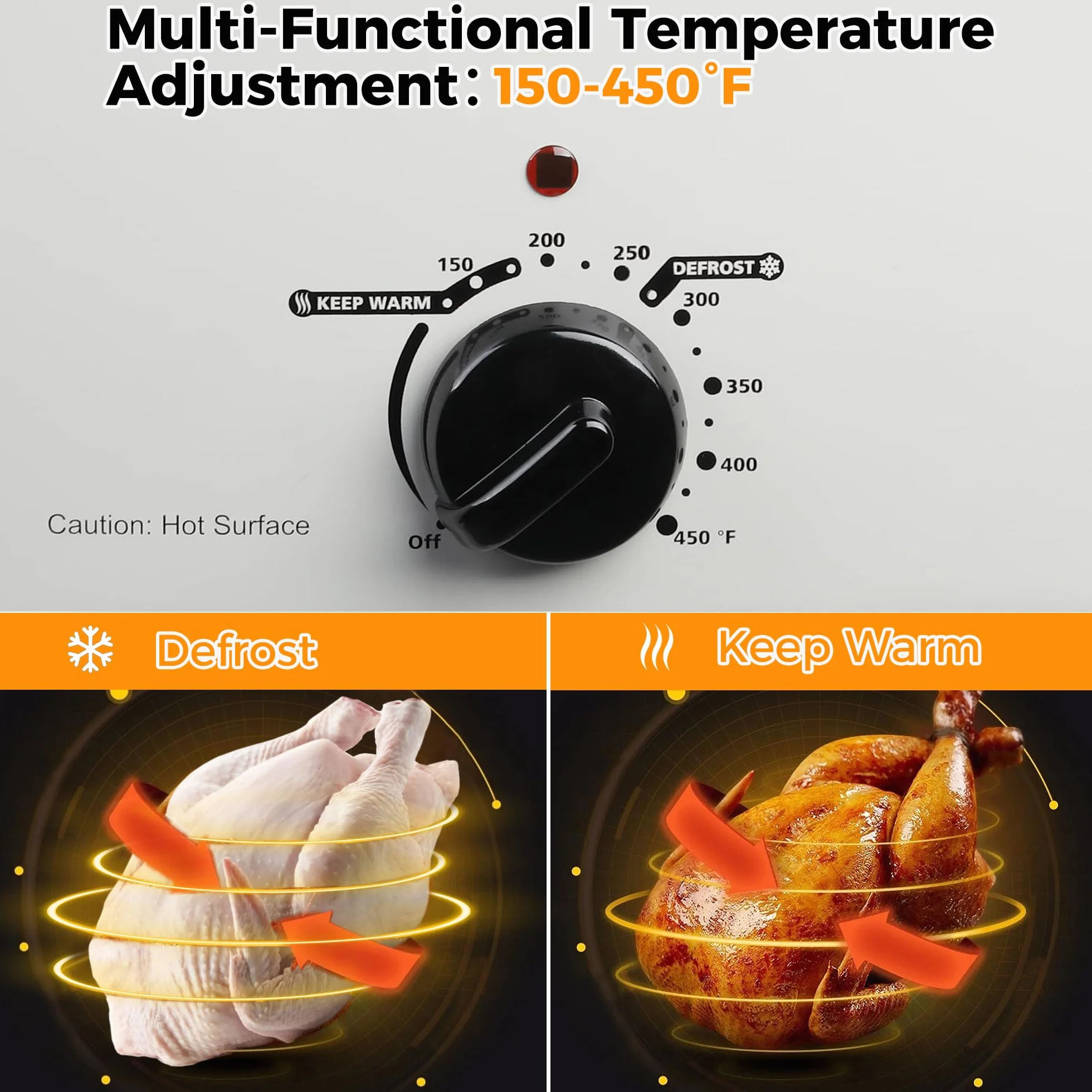 Horno asador eléctrico de 22 cuartos de galón, tostador de pavo con diseño de tapa autoservicio, horno asador eléctrico grande de acero inoxidable para pavos de hasta 26 libras