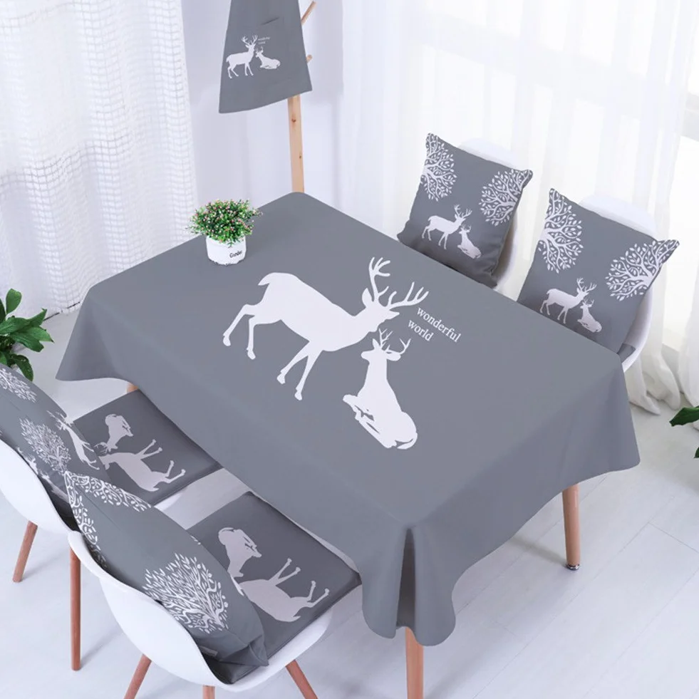 Moderno Mantel Antimanchas Rectangular Mantel Estampado Elk Lavable para Diseño de Comedor Jardin Cocina 60x60cm Alces Grises con 4 Fundas de Almohada