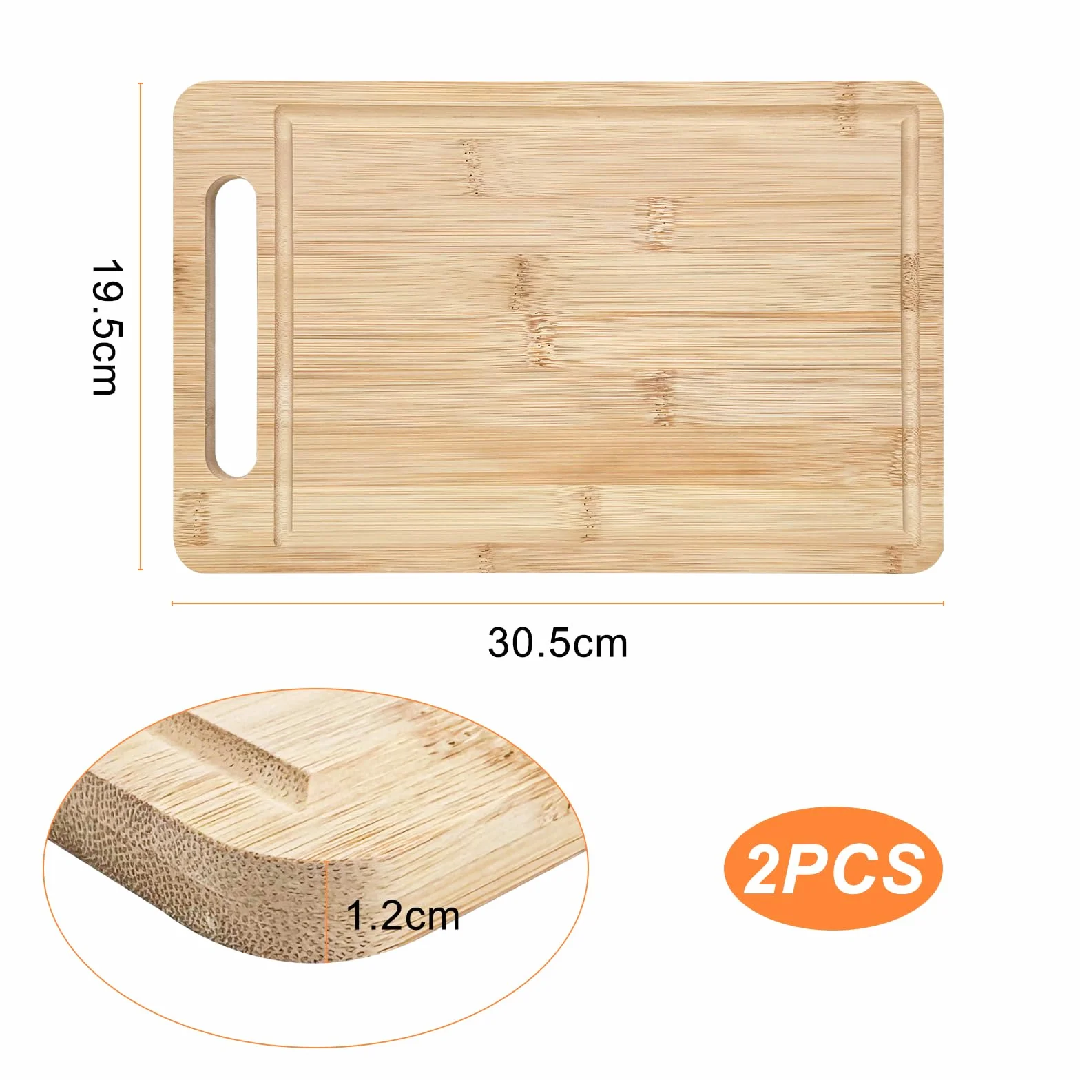 Tabla de Cortar de Bambú 30.5x19.5x1.2cm con Ranura para Cocina