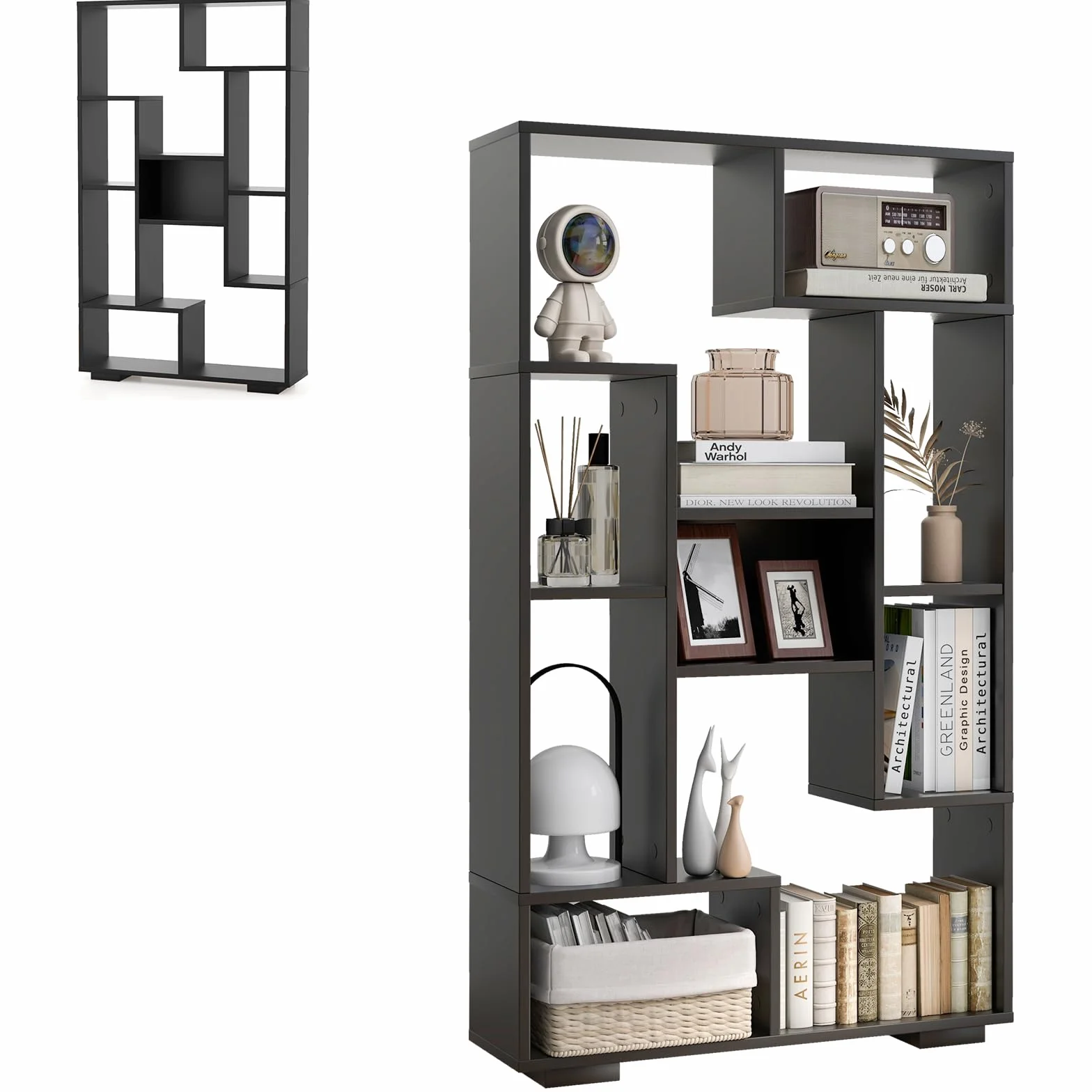 HOMASIS Librería geométrica con Compartimentos Abiertos, Estantería de pie Moderna con Kits Antivuelco, Organizador de Almacenamiento de Madera para salón, Dormitorio, 70x20x120cm (Nergo)