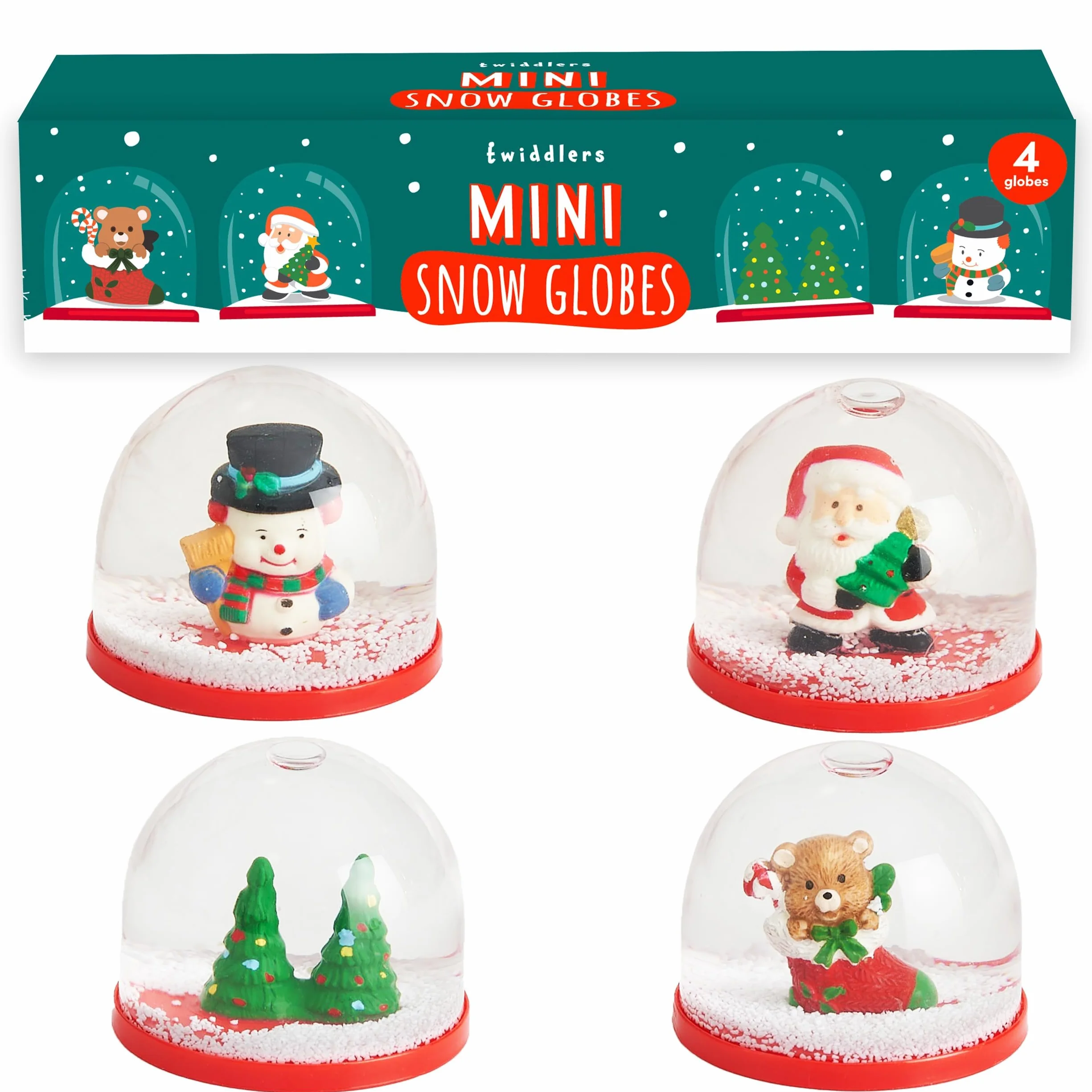 4 Mini Globos de Nieve Navideños 5cm Surtido Diseños Festivos