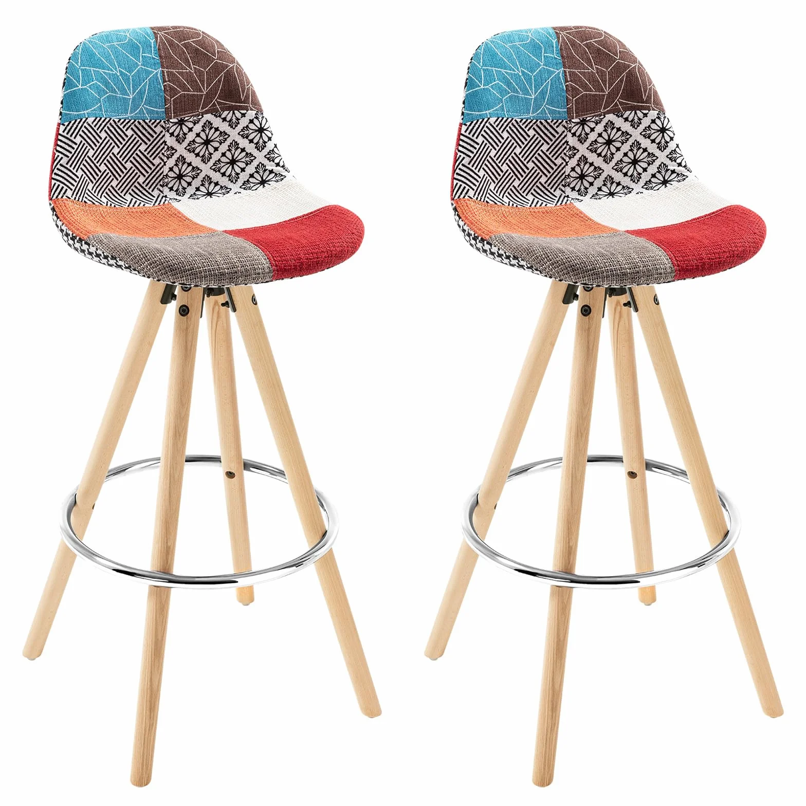 WOLTU Juego de 2 Taburetes de Bar con Respaldo y Reposapiés, Tela, Multicolor