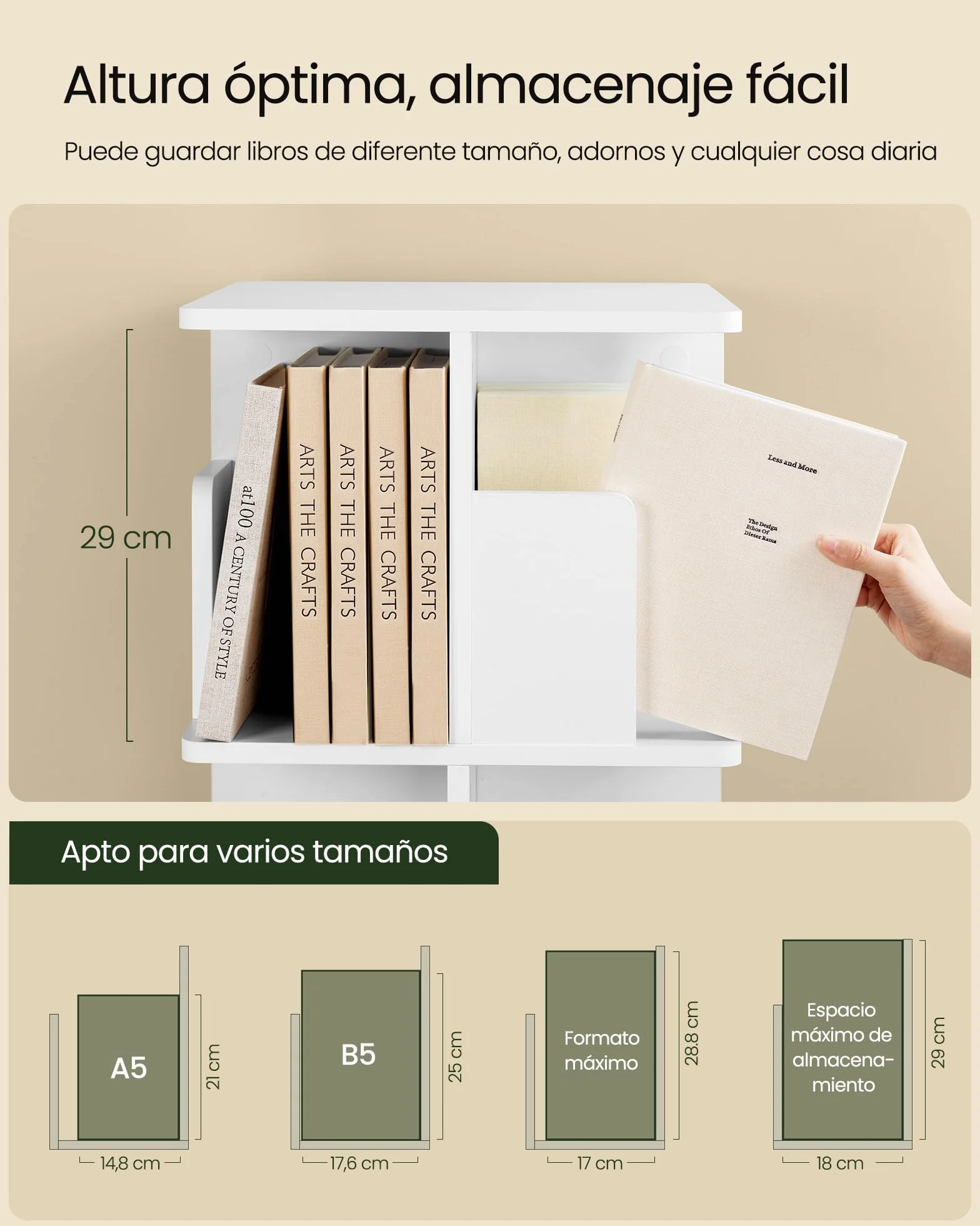 EUGAD Estantería para Libros, Libreria Giratoria 5 Niveles, Estantería Alta de Pie, Libreria Madera de Estudio y Biblioteca, Blanco