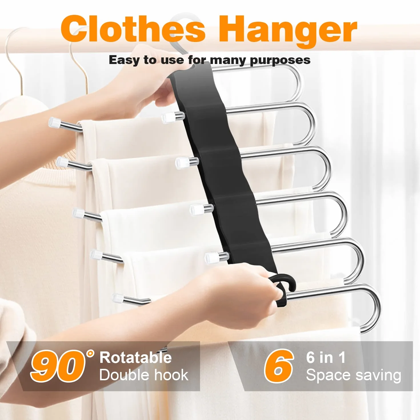 Sternstunde Percha para Pantalones 6 En 1 para Ahorrar Espacio, Percha De Acero Inoxidable Extensible, Soporte para Pantalones para Armario, Organizador MáGico para Pantalones, Ropa, Toallas (1)