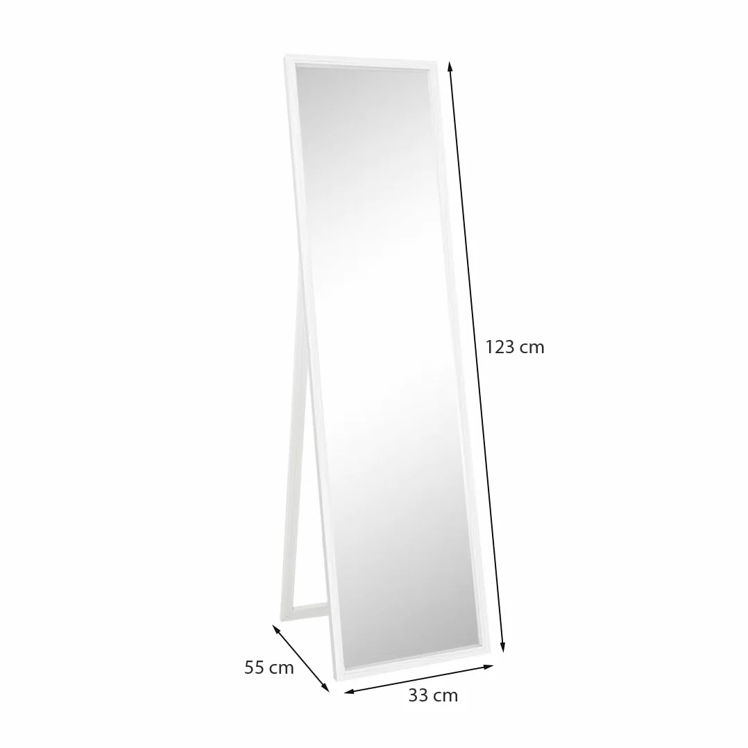 Acomoda Textil – Espejo de Pie con Marco de Madera Decorativo, Resistente con Soporte para Habitación, Vestidor, Recibidor y Tienda. Espejo Rectangular Cuerpo Entero (Blanco, 120x30 cm)