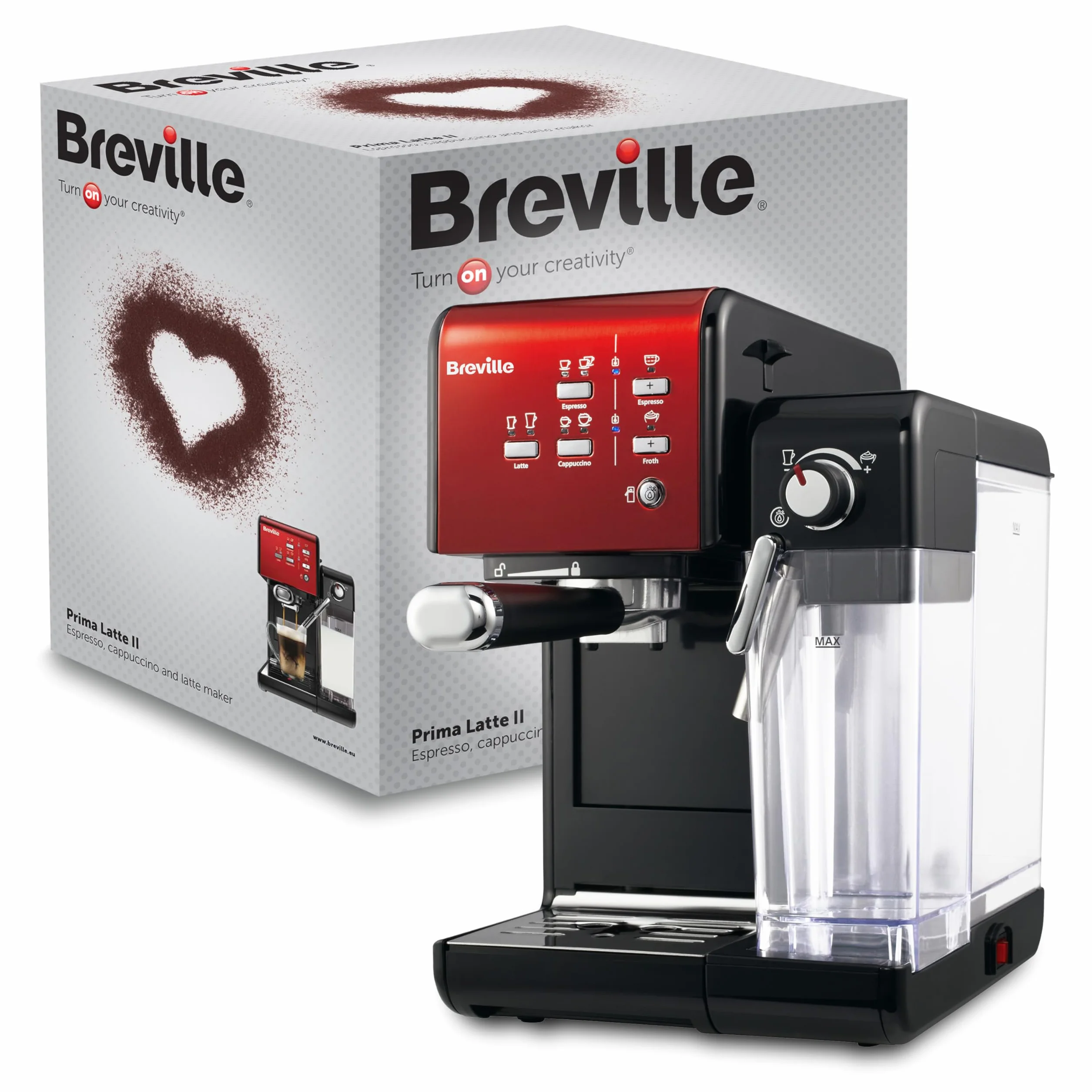 Breville Prima Latte II Espresso | Cafetera para latte y capuchino | Bomba profesional de 15 bares y espumador | Rojo [VCF109X]