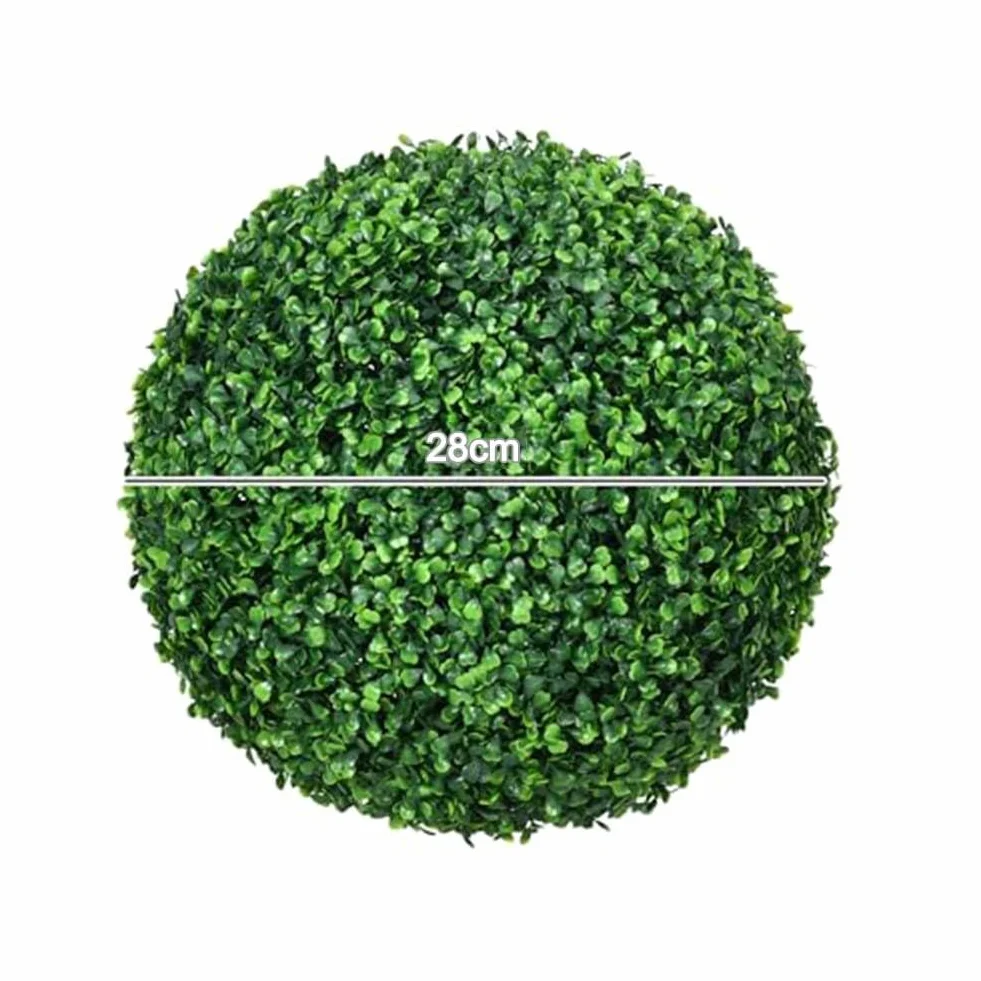 Lecreatekit Paquete de 2 bolas artificiales de boj de 28 cm, plantas topiarias artificiales para decoración colgante, esferas de plástico resistentes a la intemperie para decoración de jardín interior