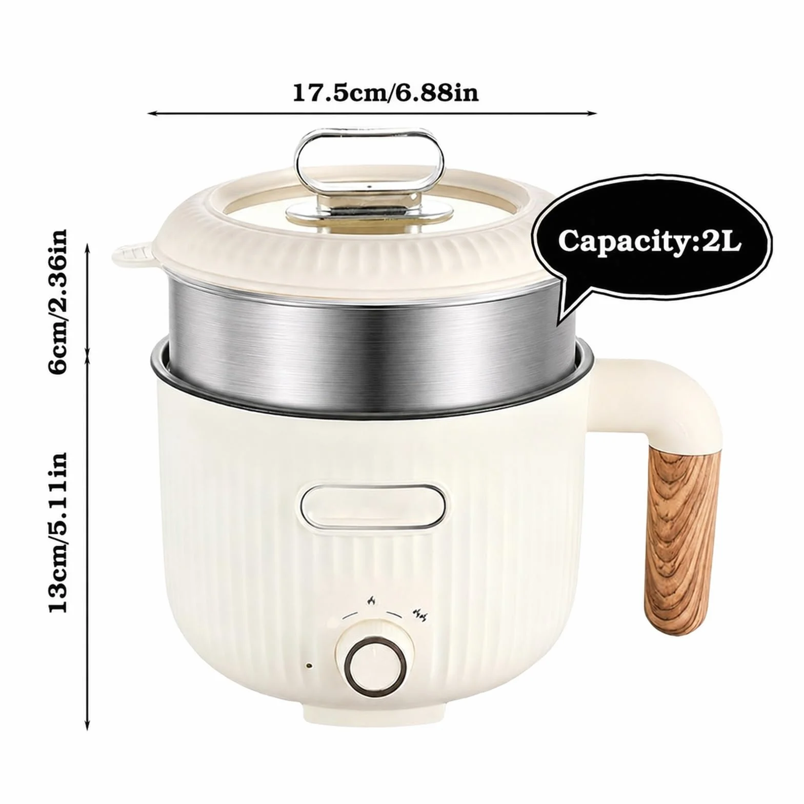 Olla eléctrica antiadherente 2L, multicocina portátil con vapor, mini olla de sopa rápida