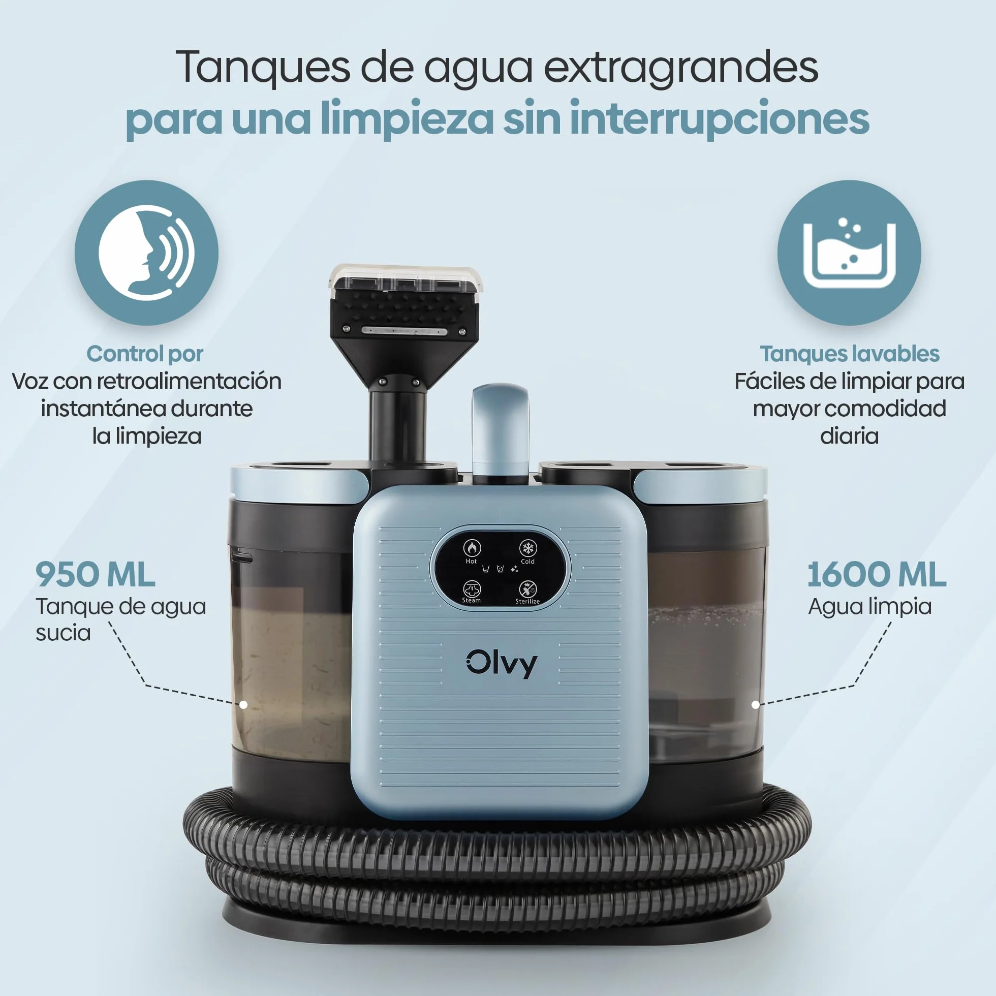 Olvy Limpiador de Alfombras PRO 1650W Aspiradora en húmedo con función de vapor 100°C