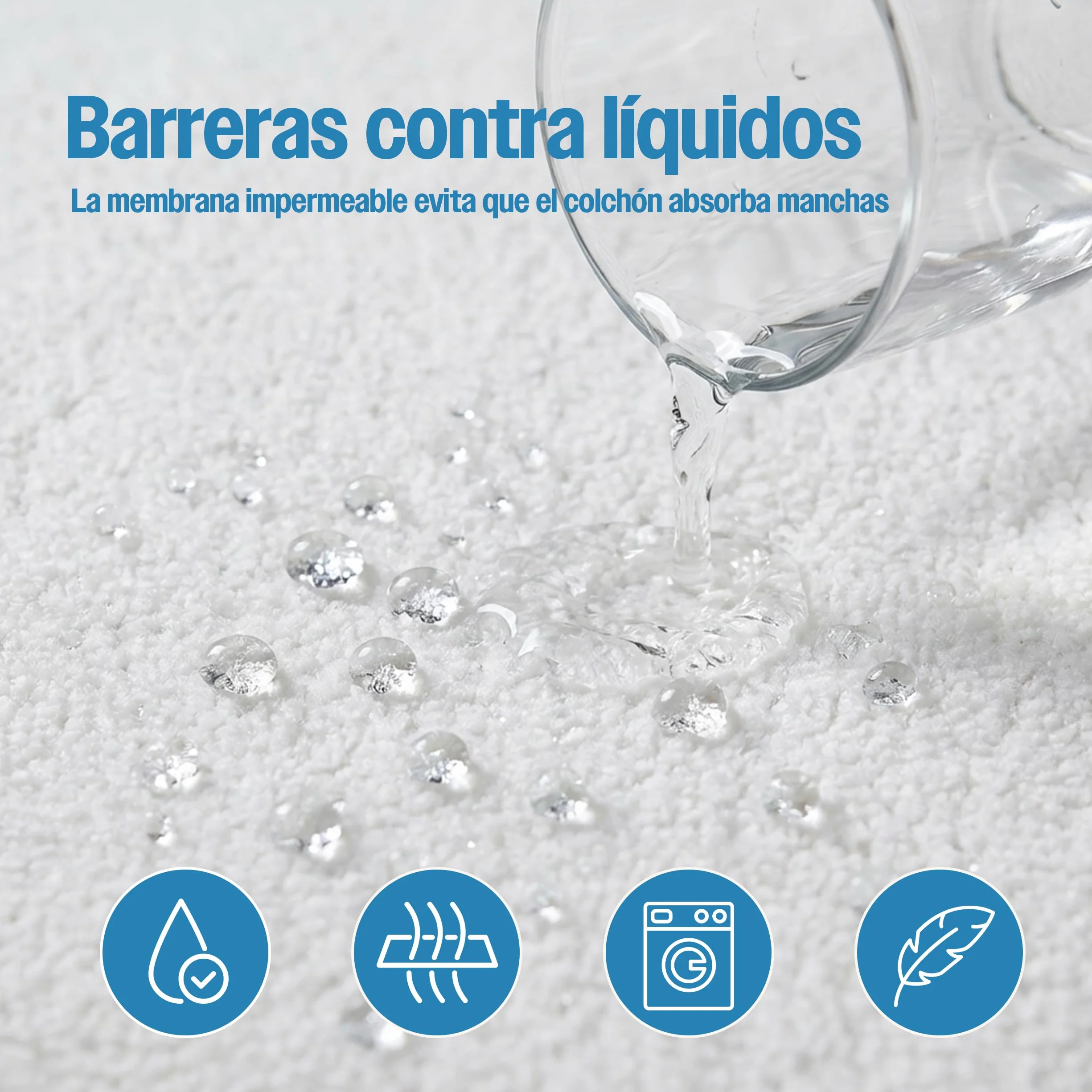 Cubrecolchón de Rizo con Capa Impermeable de TPU, Protector de Colchón Ajustable, Color Blanco, para Camas de 150 x 190/200 cm - 1 Pieza