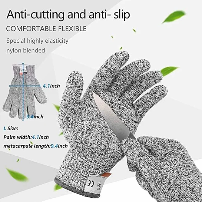 Juego de cuchillos para ostras y guantes anticortes, sacacorchos para ostras de acero inoxidable con guantes, clase de protección 5 (L), para conchas o quesos duros