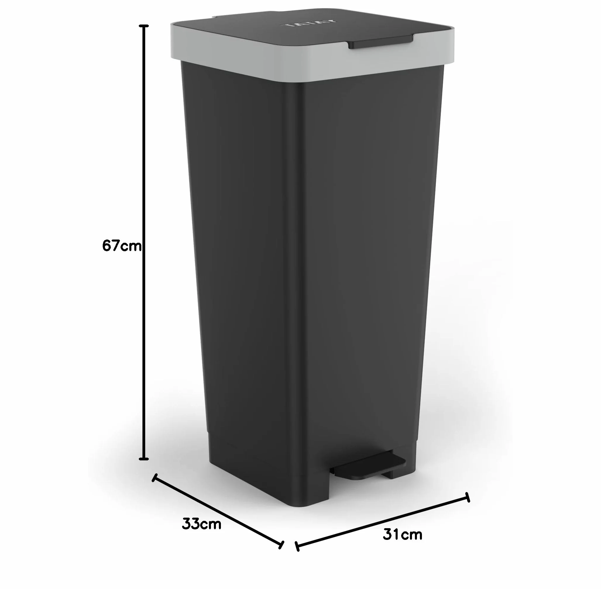Tatay Cubo de Basura Cocina con Pedal Smart 40L | Diseño Compacto y Funcional | Uso Interior y Exterior | Apto para Bolsas de 30L a 50L | Plástico Resistente Libre de BPA | 33x31x67cm, Negro
