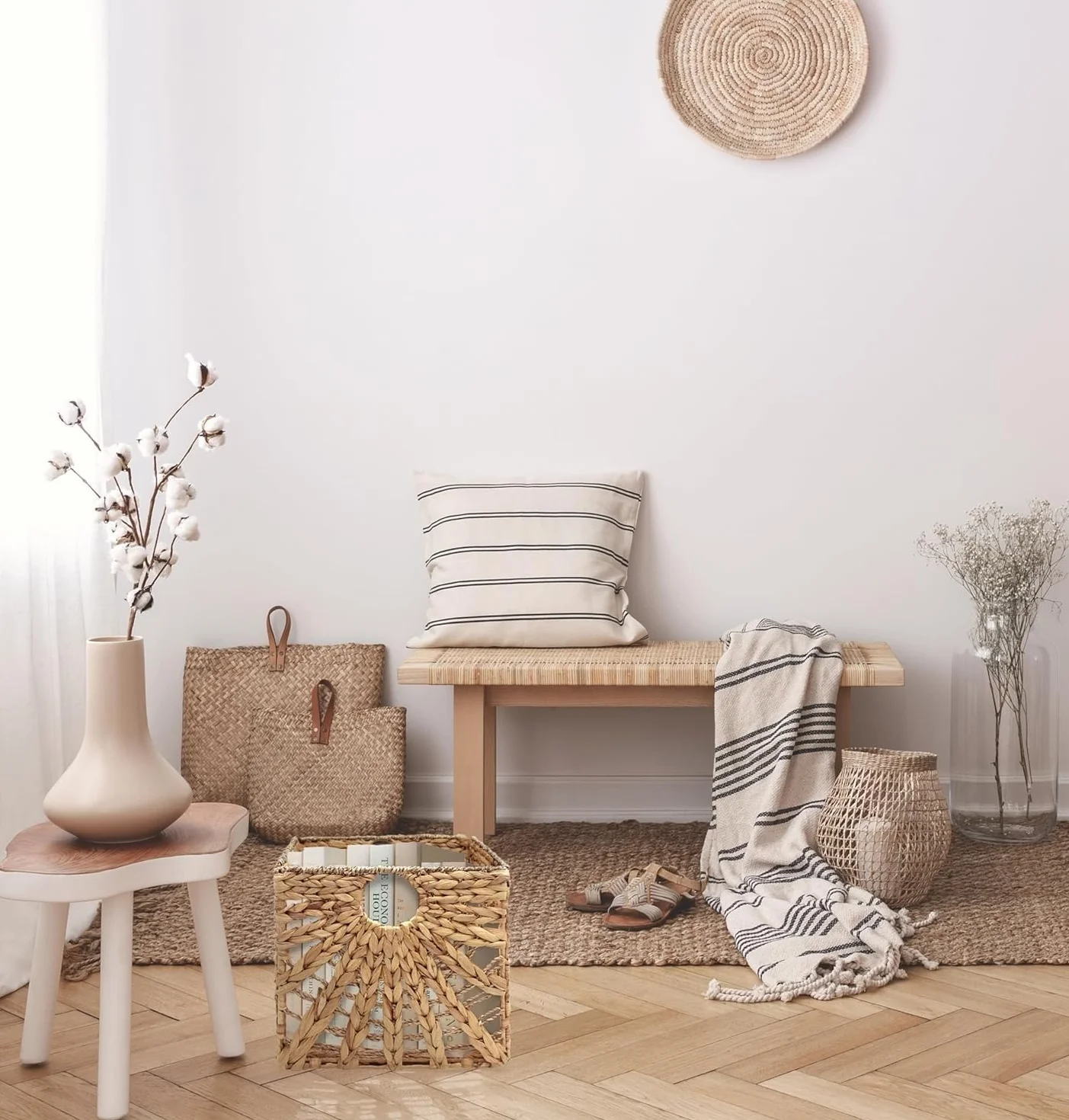 Box and beyond – Cestas de almacenamiento plegable de junco de mar – 31 x 31 x 31 cm – Organizadores naturales y versátiles para casa (4)