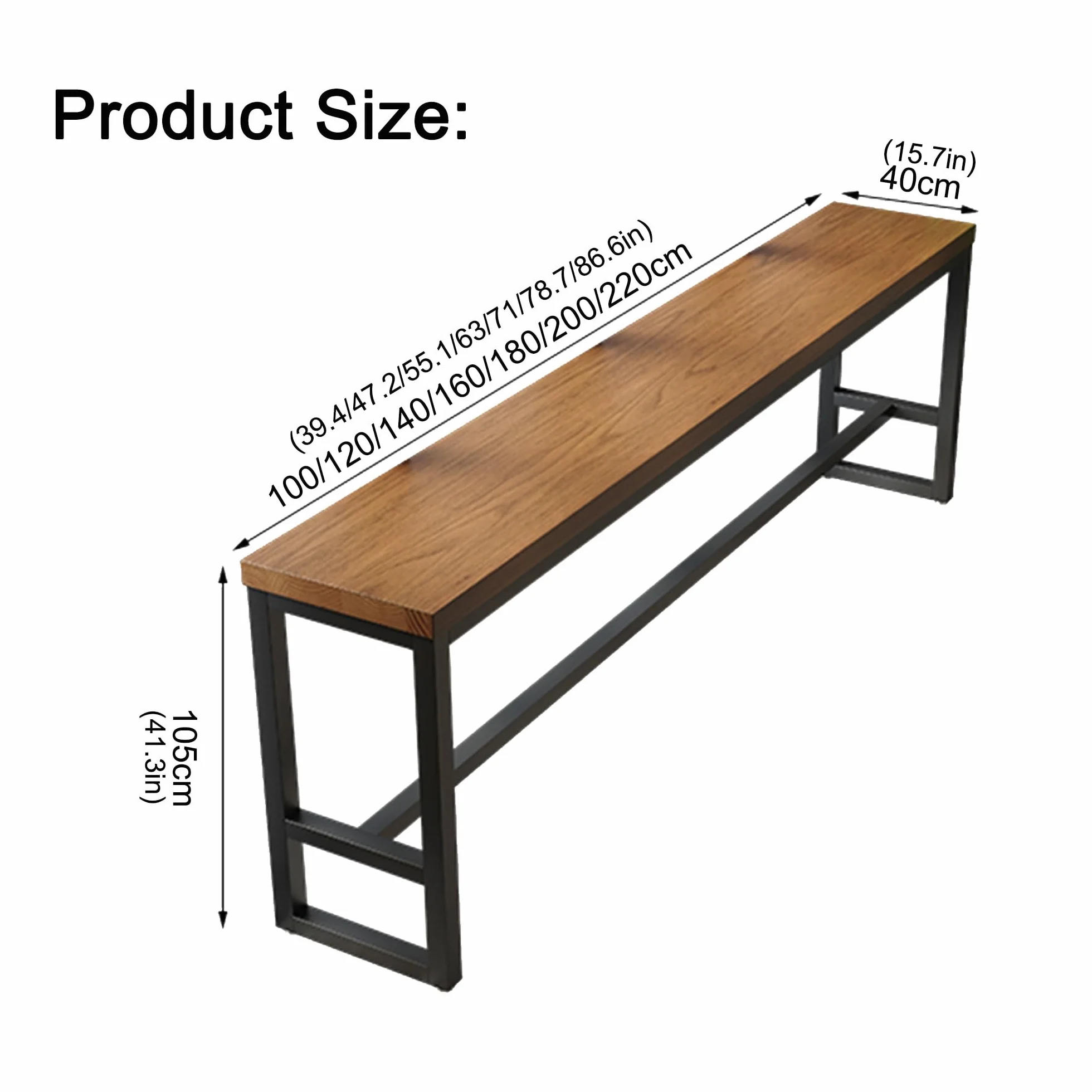 Mesa Alta Bar Rectangular Mesa Auxiliar Cocina Estrecha con Estructura de Metal para Cocina Cafetería Comedor Sala de Estar(Walnut,160x40x105cm)