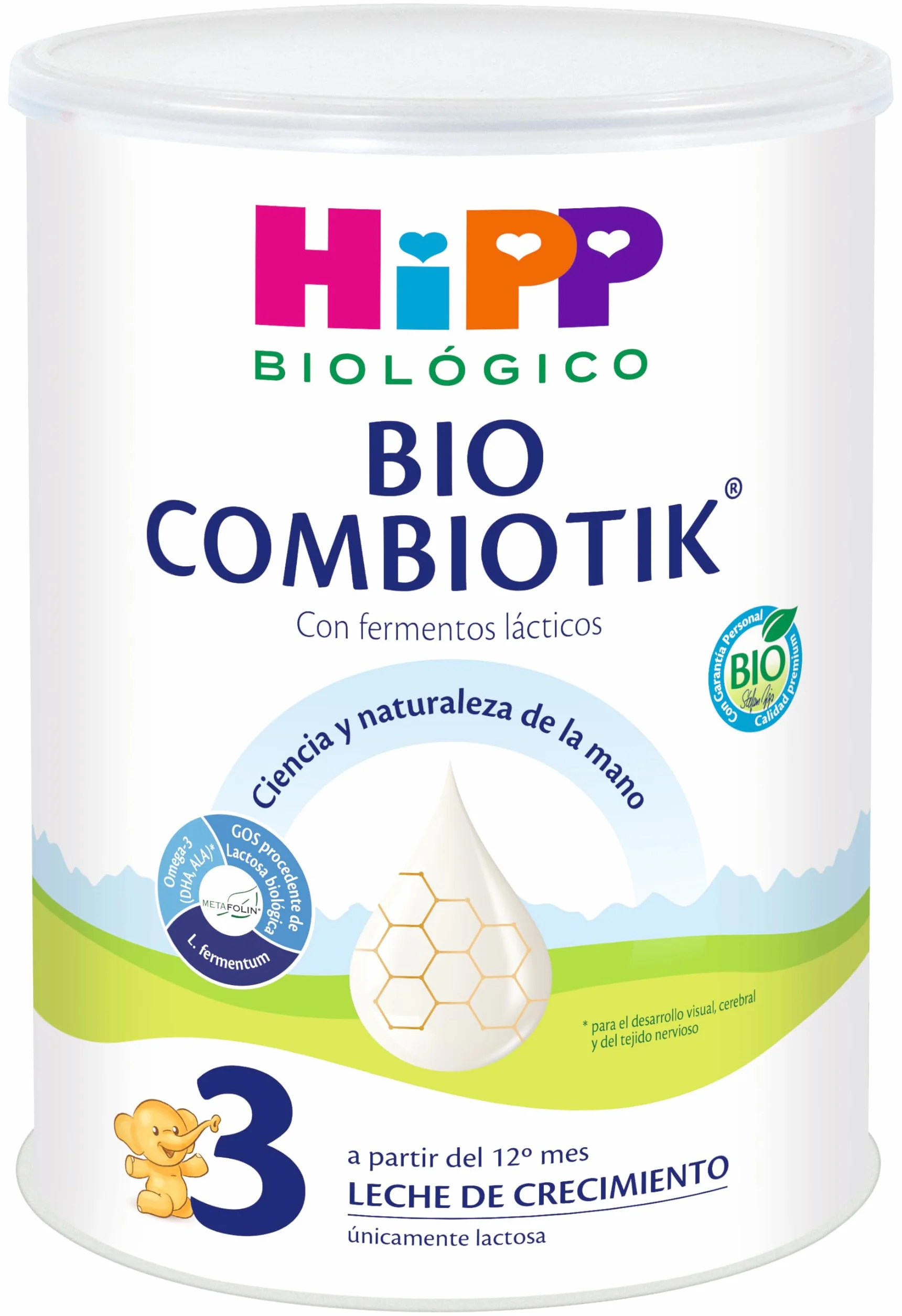 HiPP Combiotik 3 Leche para bebés Ecológica 800 gr BIO a partir 12 meses con Lactosa Omega-3 Prebióticos Vitaminas C y D Sin GMO