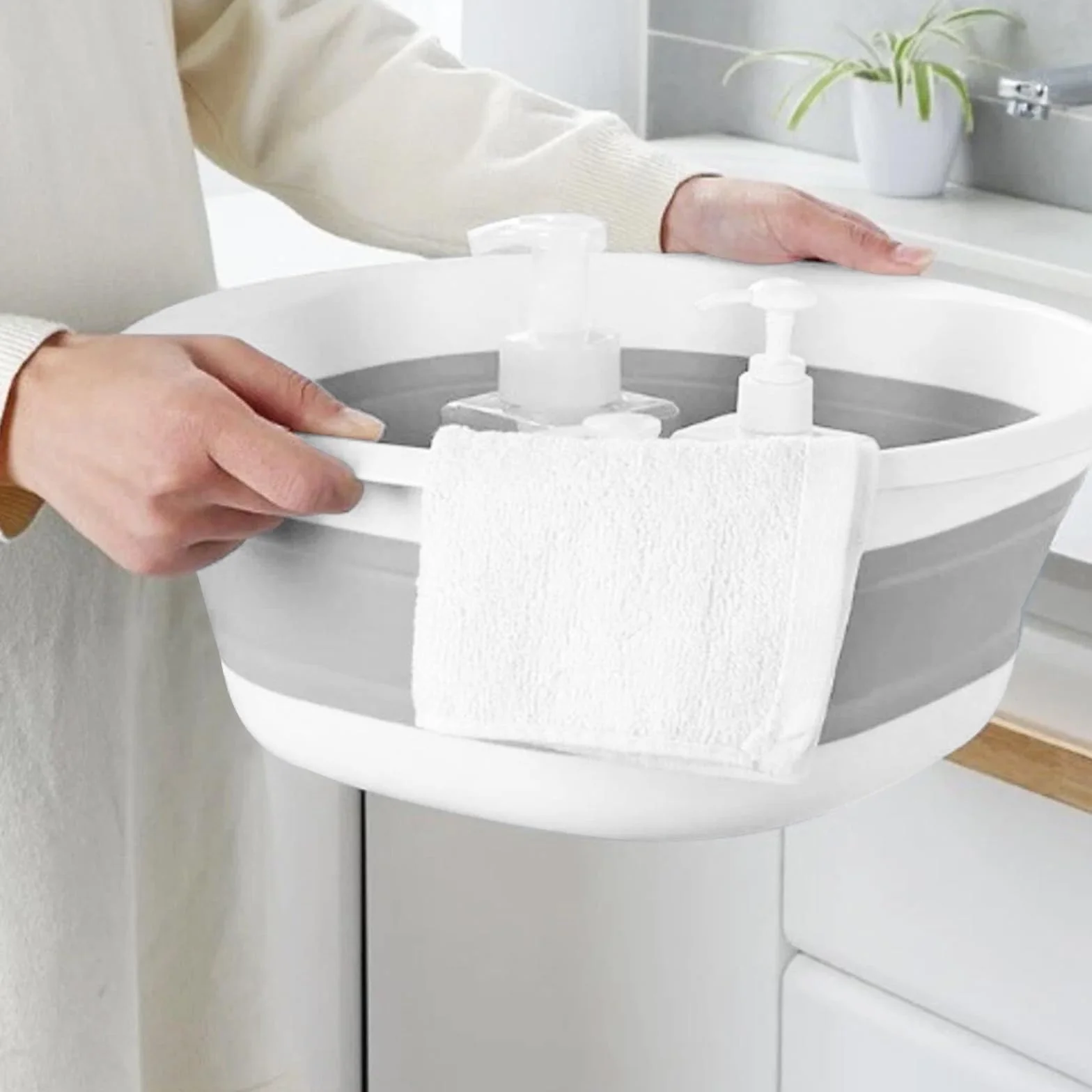 Chiluxendo Cubo de Silicona Plegable, Barreño Palangana de Plastico, Fregadero Portátil, Balde de Agua, Lavabo Cuenco, para La Casa, en La Cocina, al Aire Libre para Campamentos y Excursiones, Gris