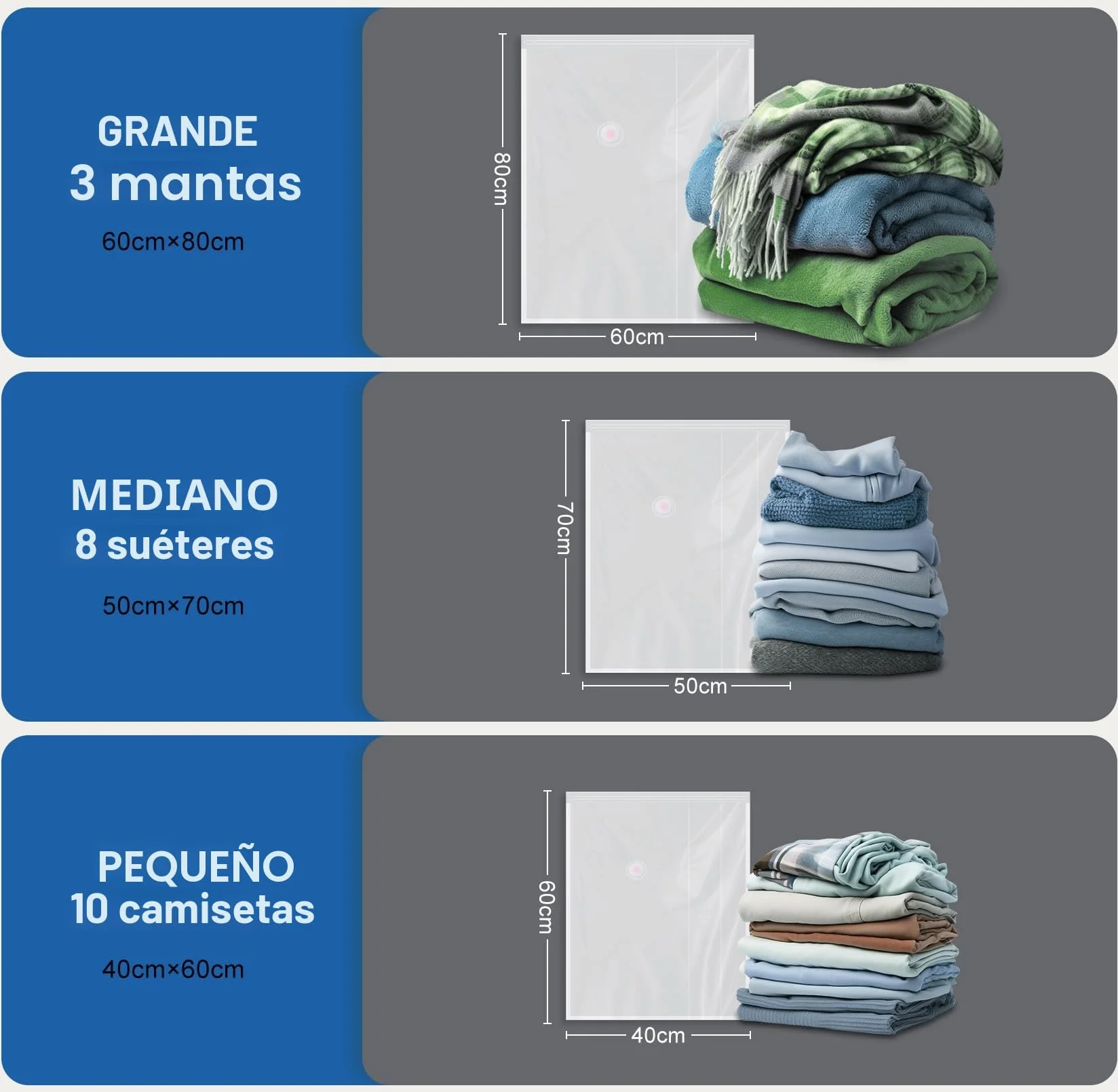 Bolsas Vacío Ropa con Bomba Eléctrica, 12 Piezas para Viajes