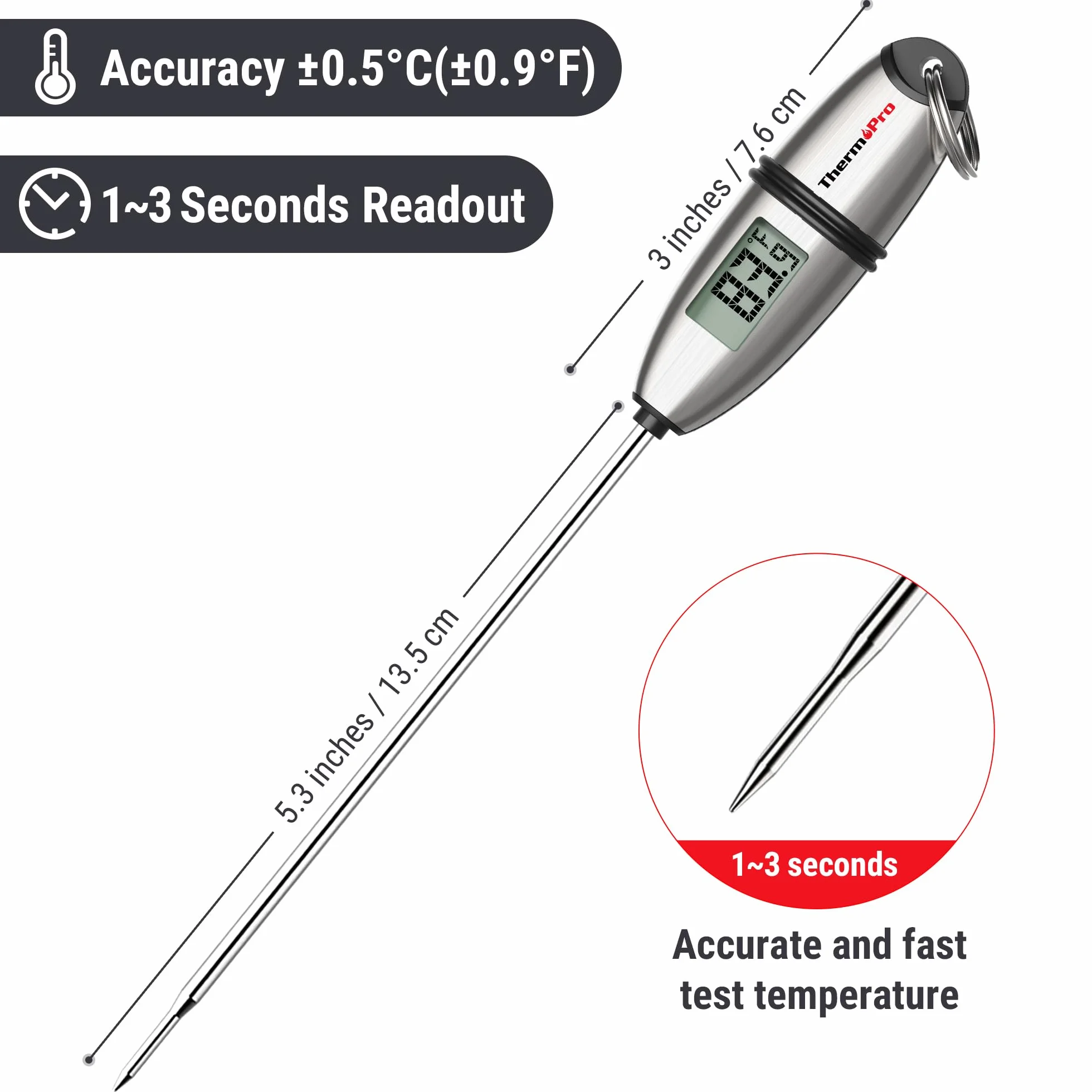 ThermoPro TP02S Termómetro Cocina Lectura Instantánea Digital Sonda Larga Carne Barbacoa